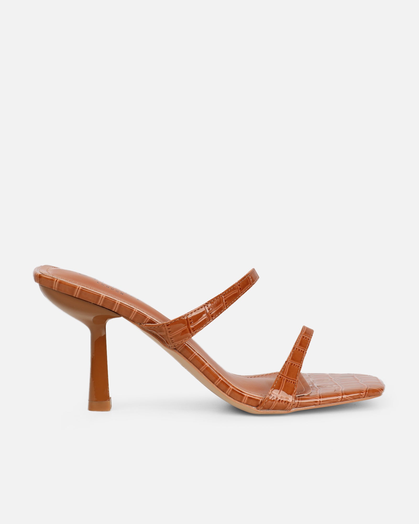 Natori Tan Patent Croc Mid Heeled Sandals | SIMMI London
