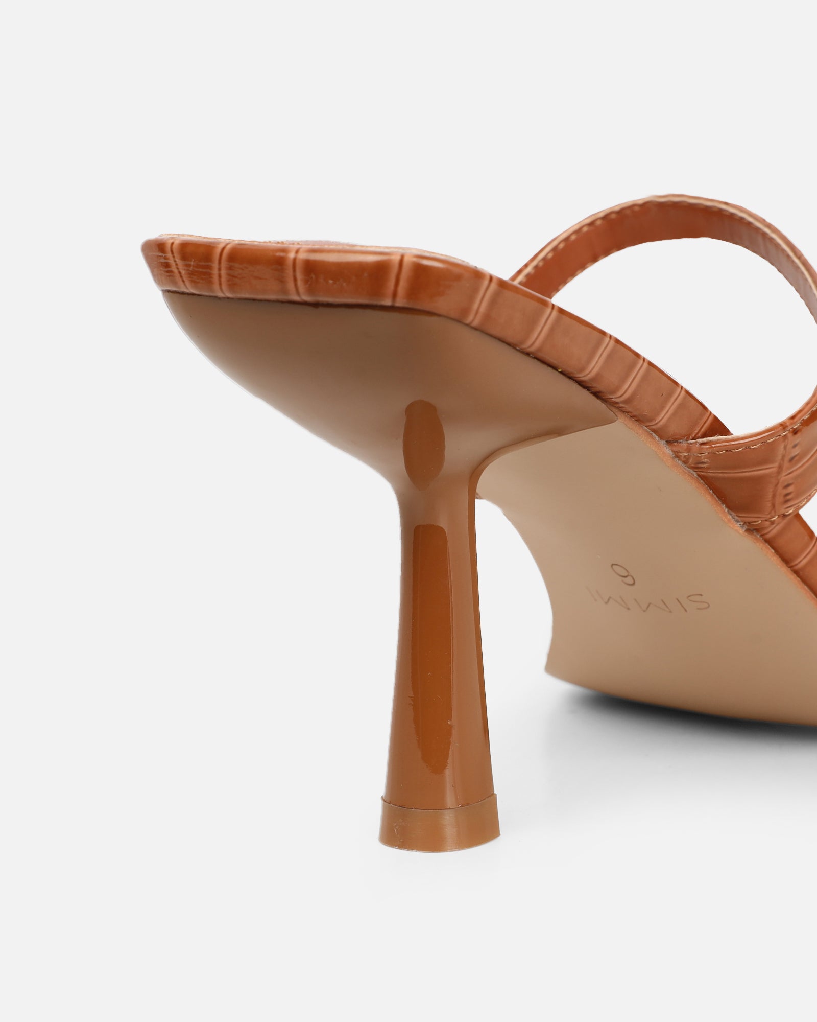 Natori Tan Patent Croc Mid Heeled Sandals | SIMMI London