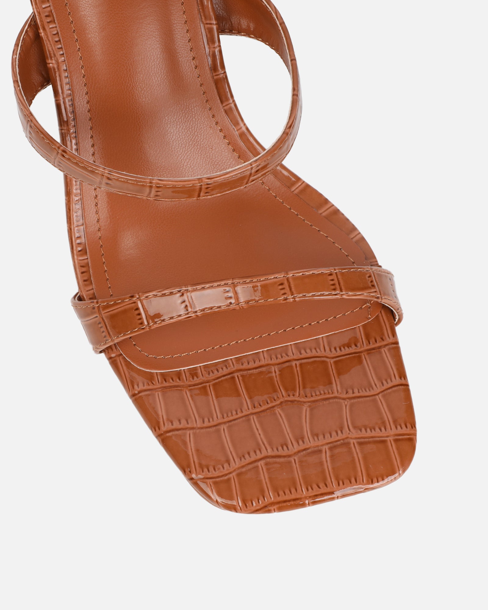 Natori Tan Patent Croc Mid Heeled Sandals | SIMMI London