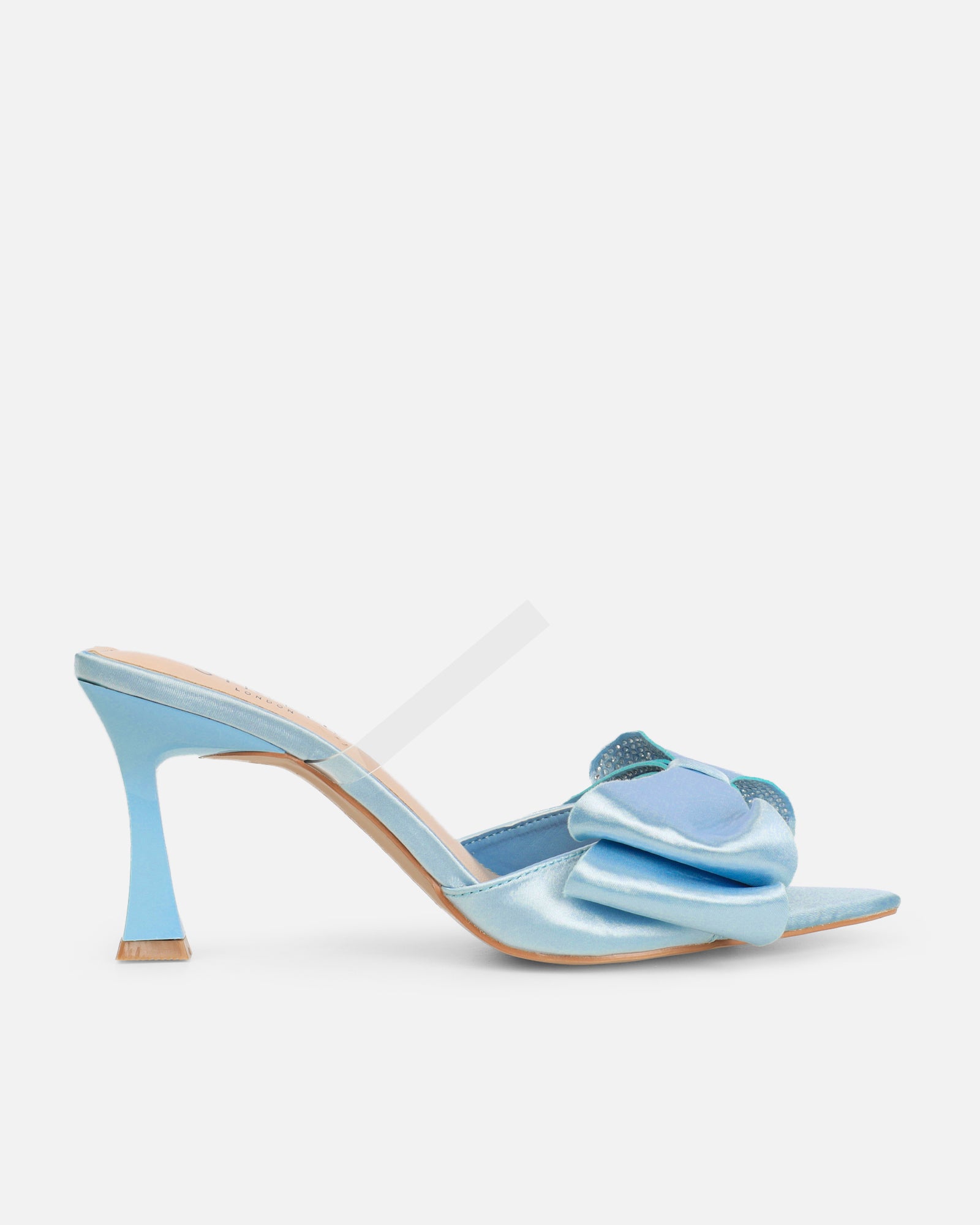 Navina Blue Satin Diamante Bow Sandals | SIMMI London