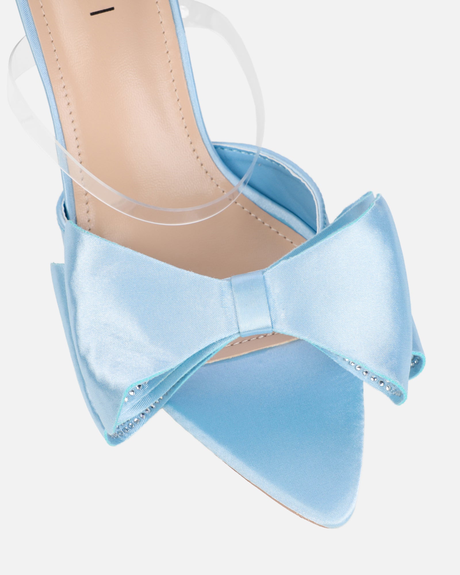 Navina Blue Satin Diamante Bow Sandals | SIMMI London