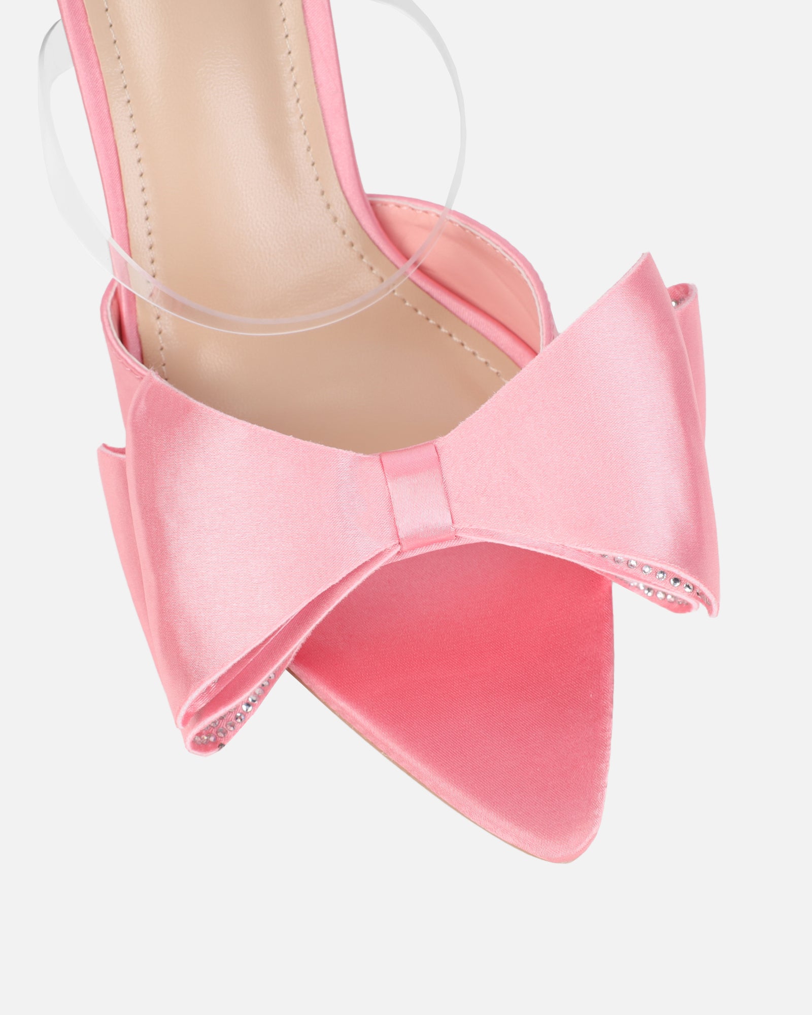 Navina Pink Satin Diamante Bow Sandals | SIMMI London
