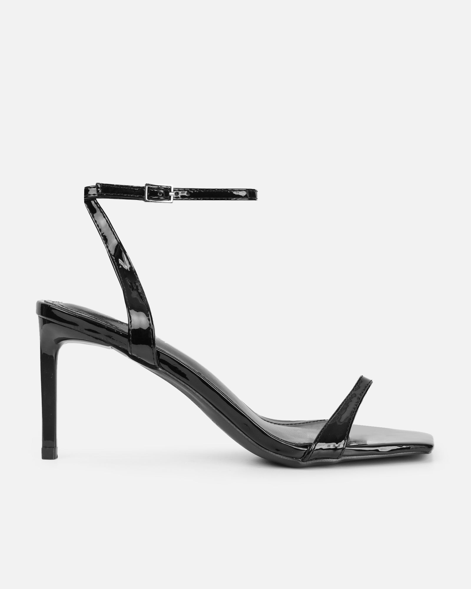 Neah Black Patent Minimal Heeled Sandals | SIMMI London
