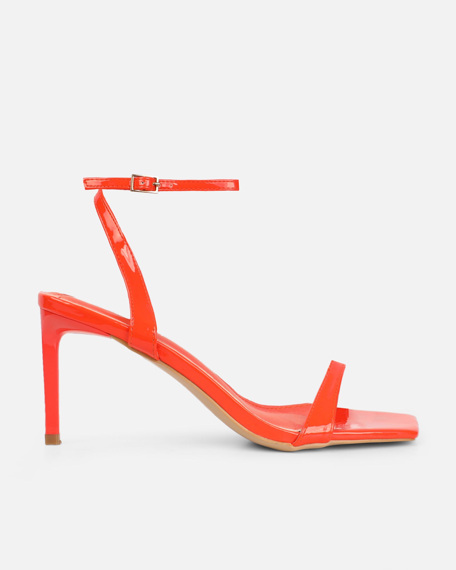 Neah Orange Patent Minimal Heeled Sandals | SIMMI London