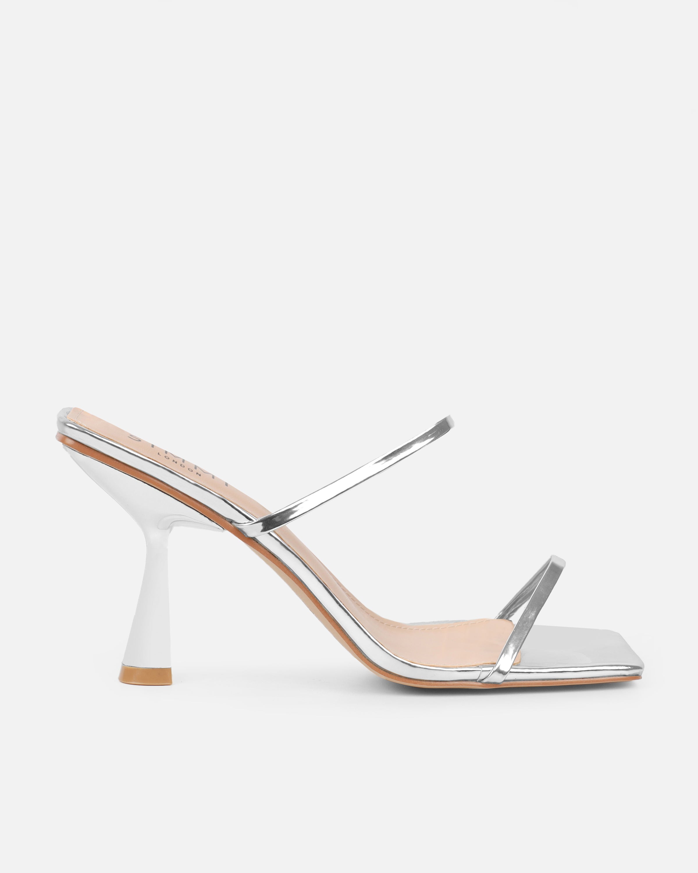 Nieve Silver Mirror Two Part Mid Heeled Sandals | SIMMI London