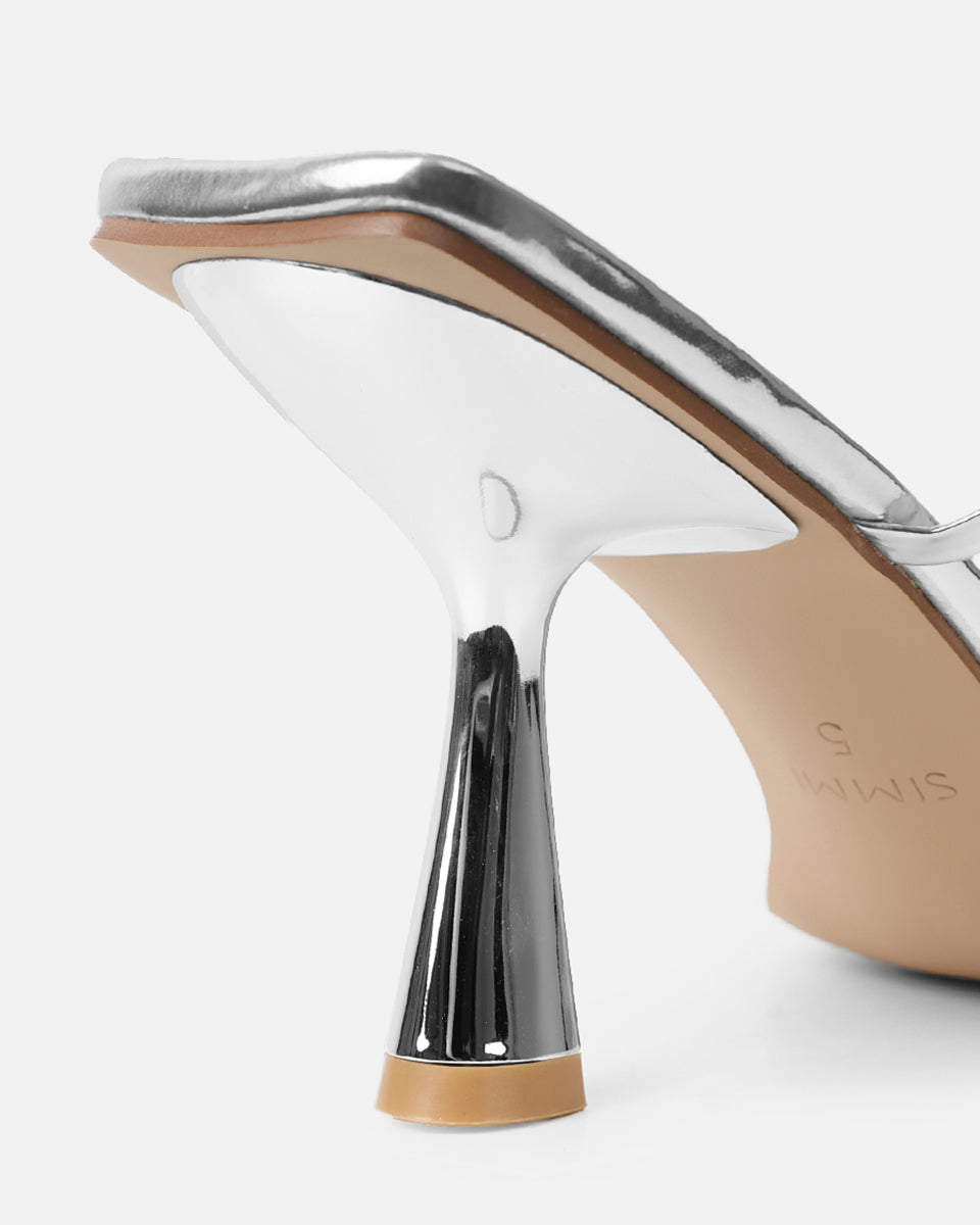 Nieve Silver Mirror Two Part Mid Heeled Sandals | SIMMI London