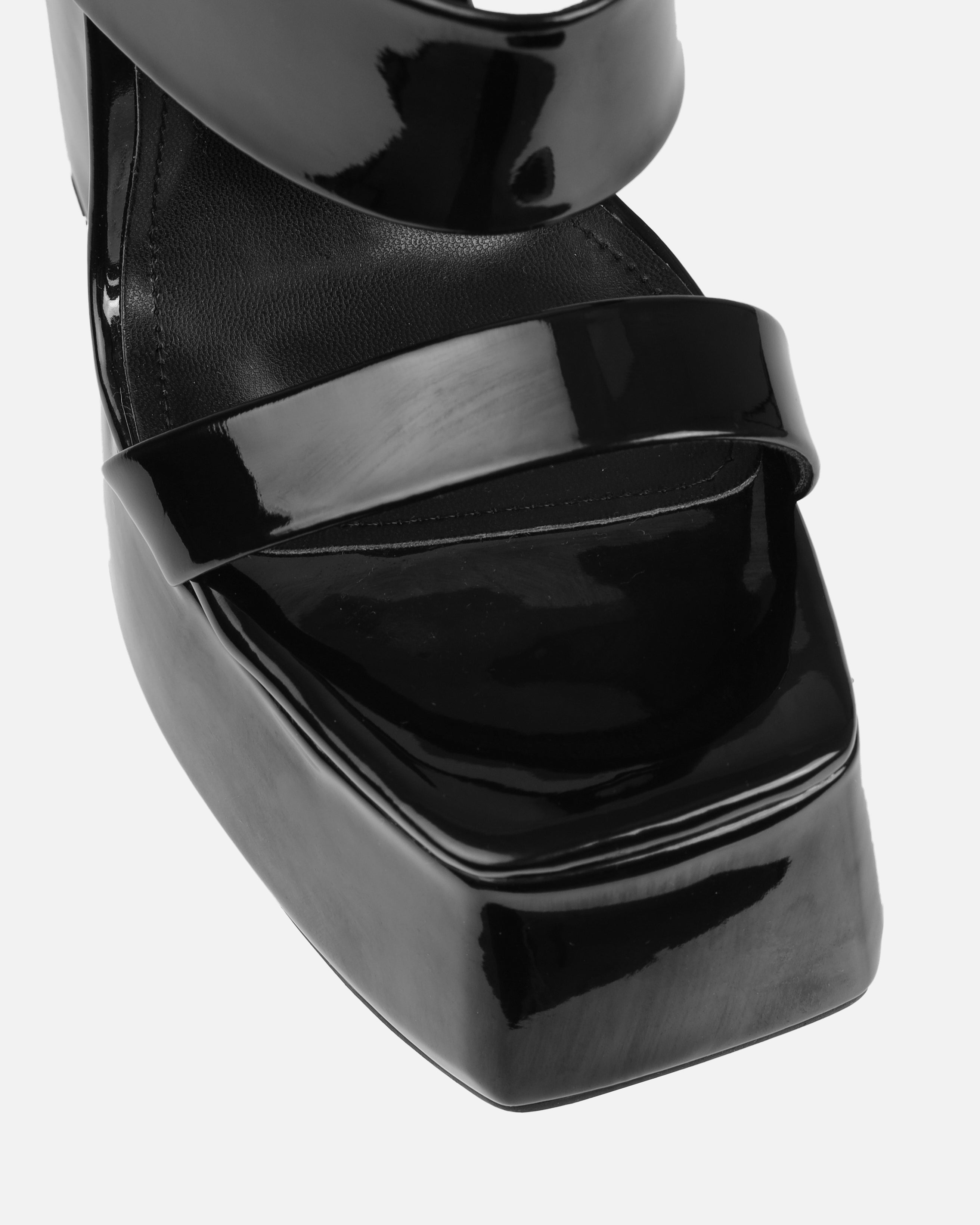Nika Black Patent Platform Block Heel Mules | SIMMI London