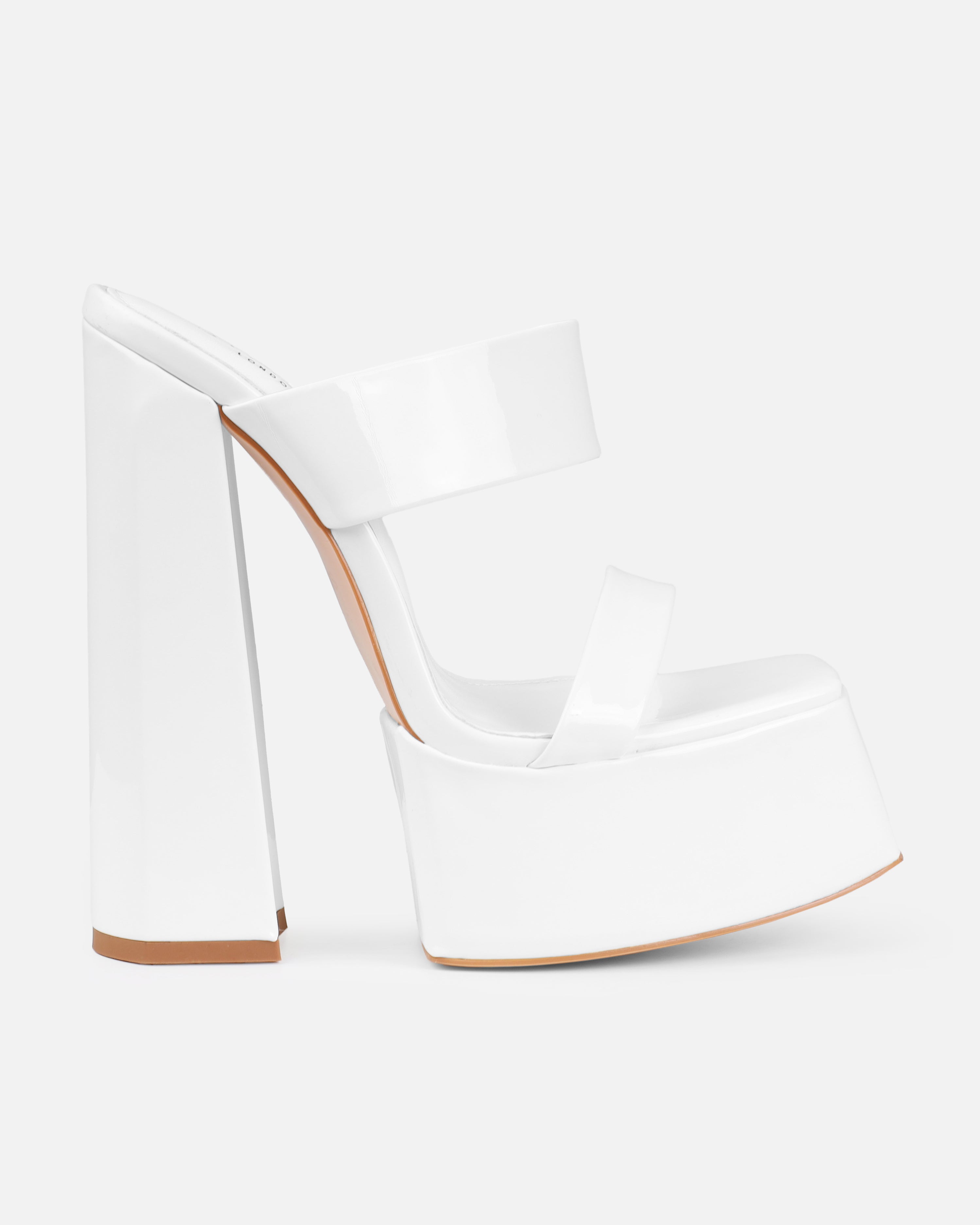 Nika White Patent Platform Block Heel Mules | SIMMI London