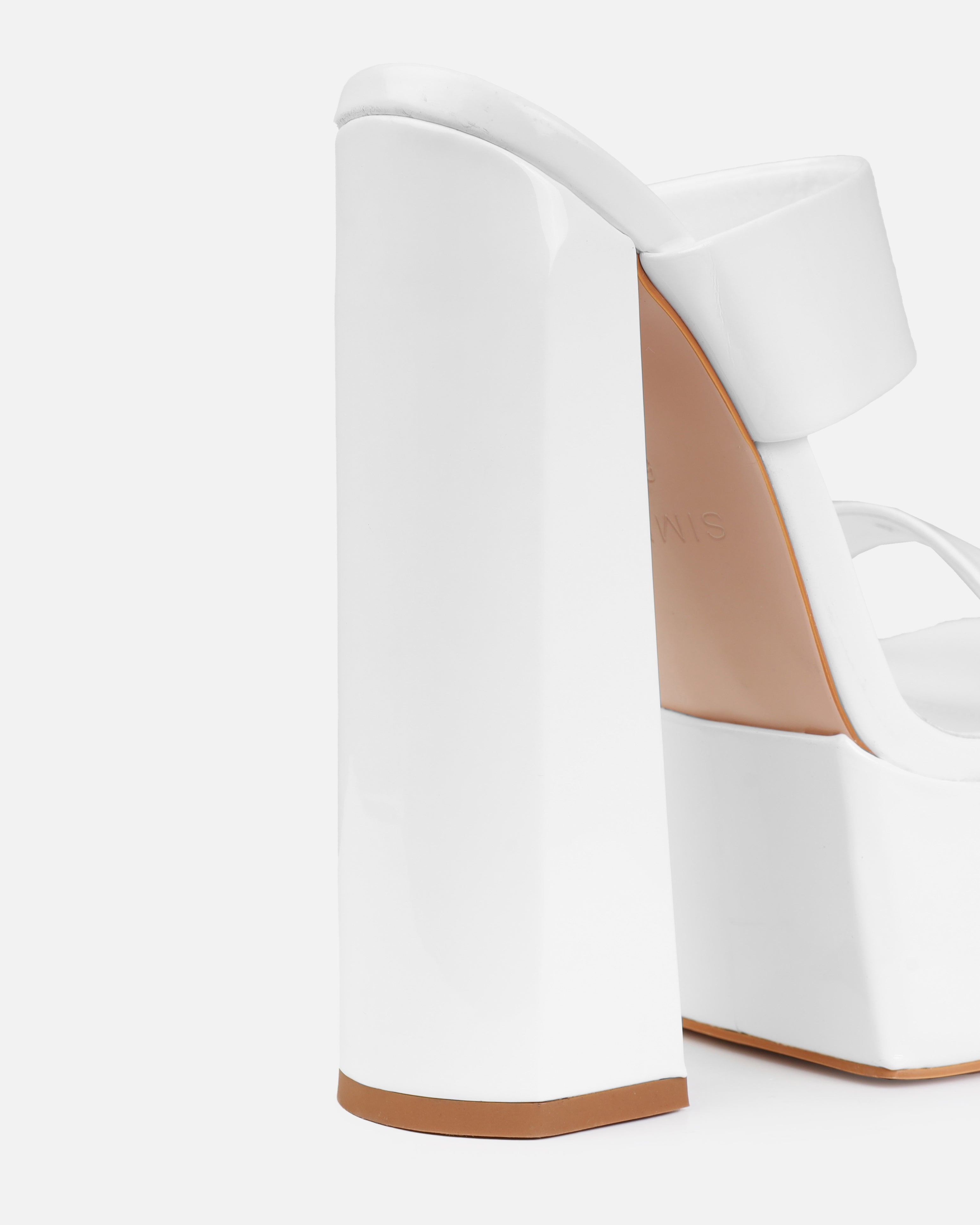 Nika White Patent Platform Block Heel Mules | SIMMI London