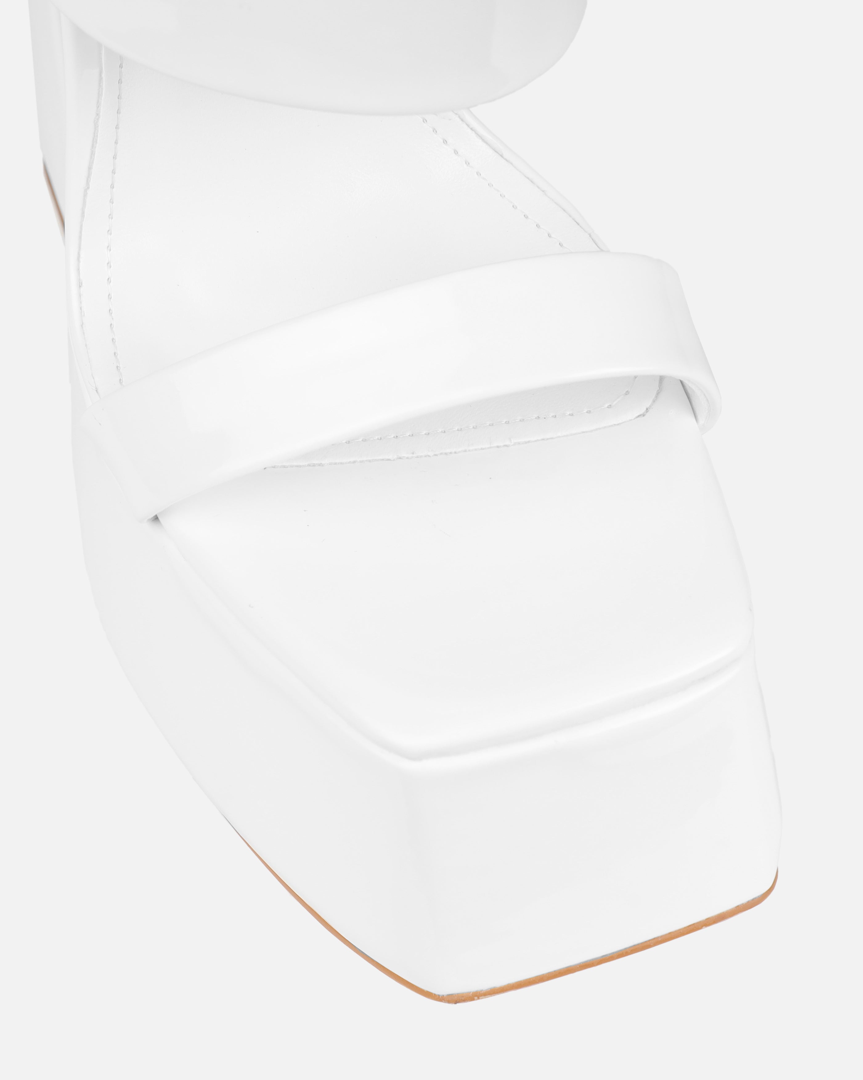 Nika White Patent Platform Block Heel Mules | SIMMI London