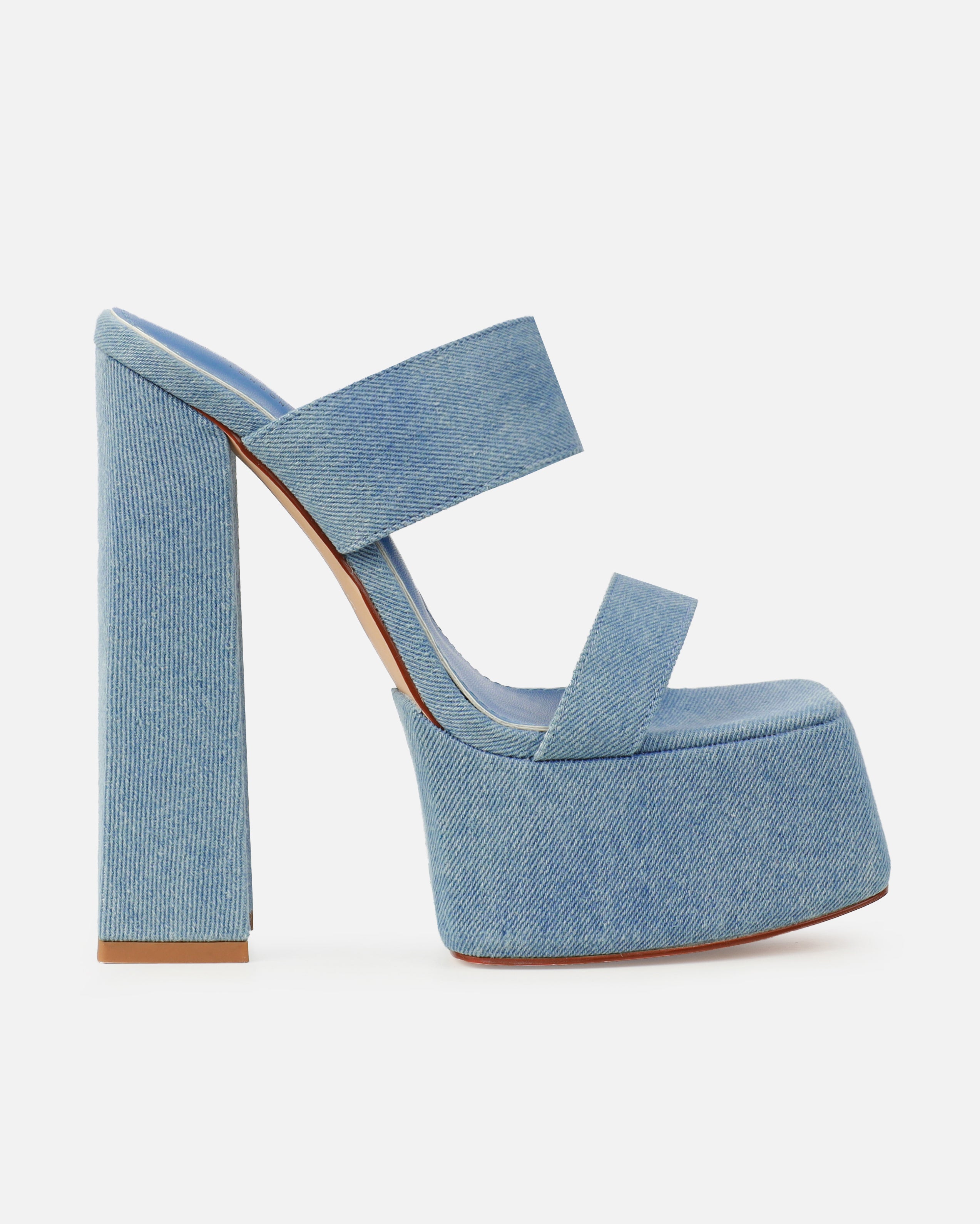 Freyja Washed Denim Platform Heeled Sandals | SIMMI London