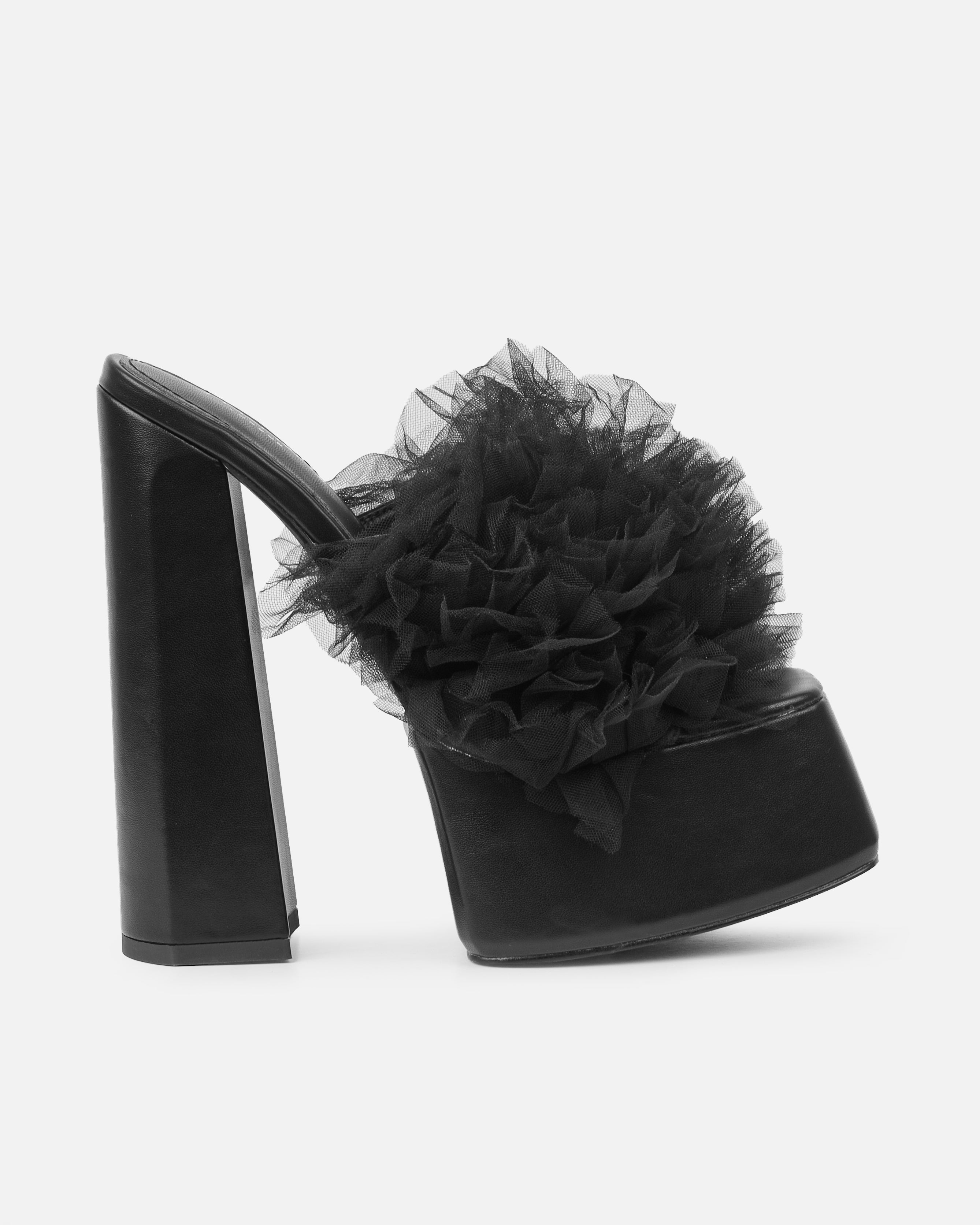 Jesse Black Tulle Platform Heeled Sandals | SIMMI London