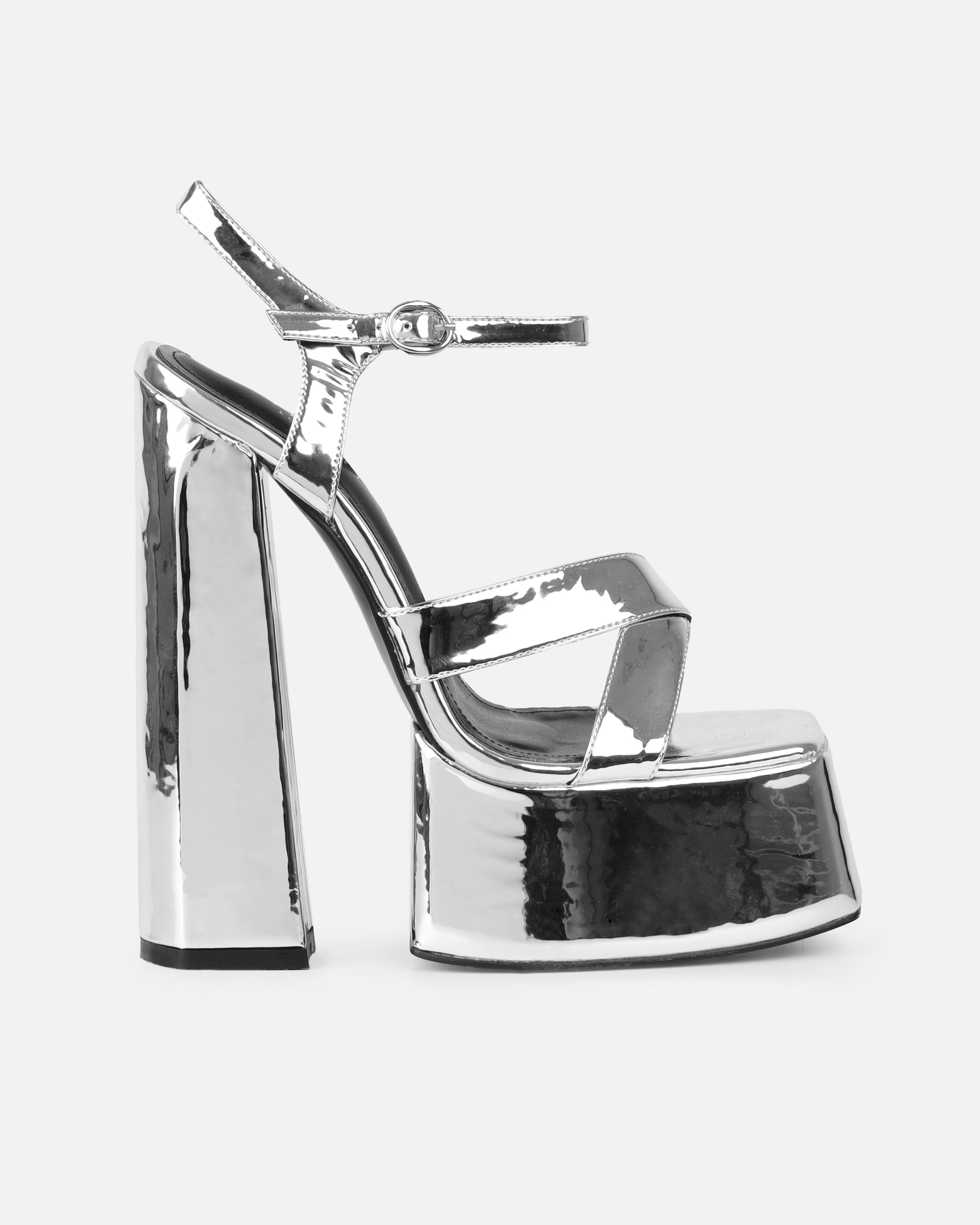 Novah Silver Mirror Platform Sandals | SIMMI London