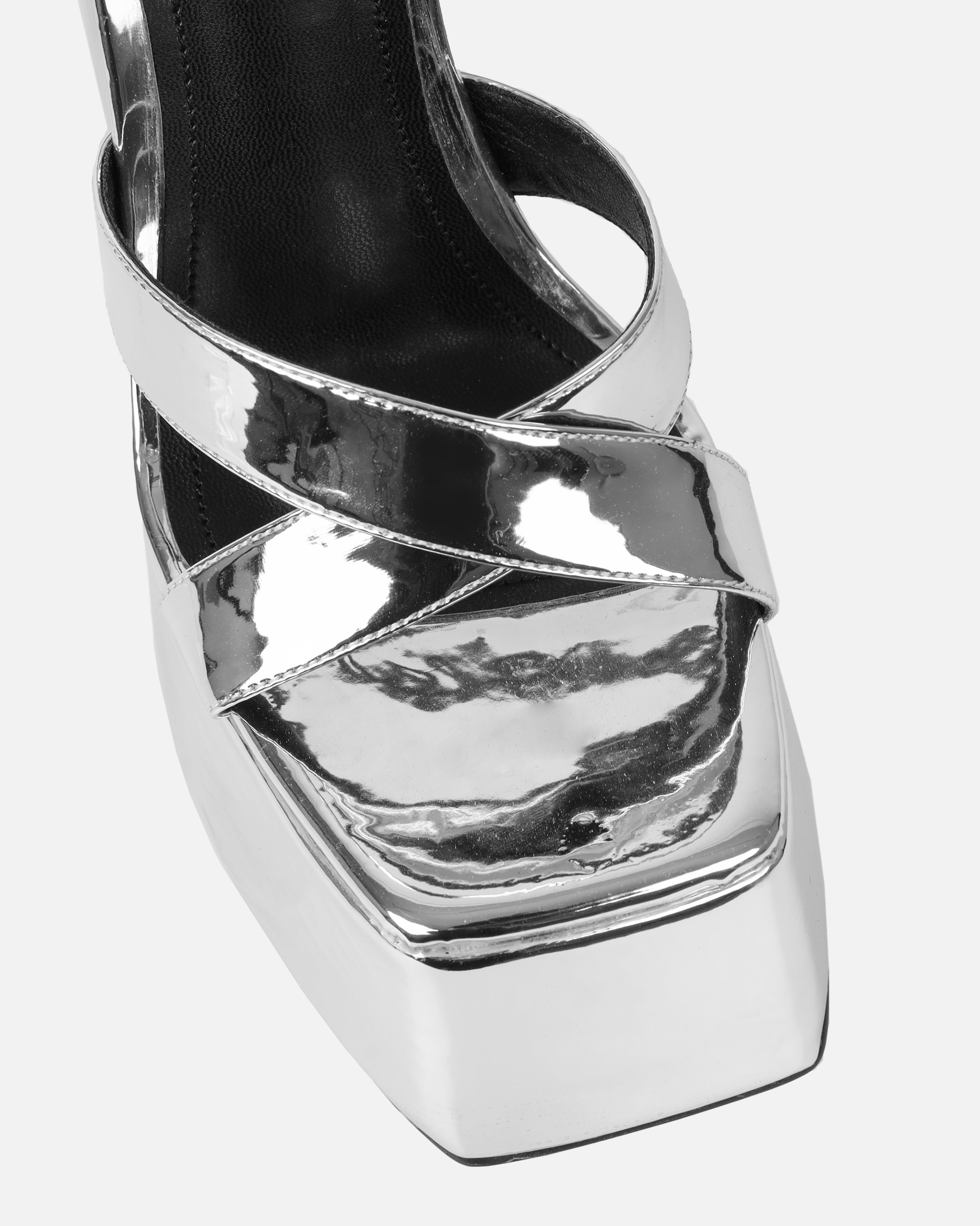 Novah Silver Mirror Platform Sandals | SIMMI London