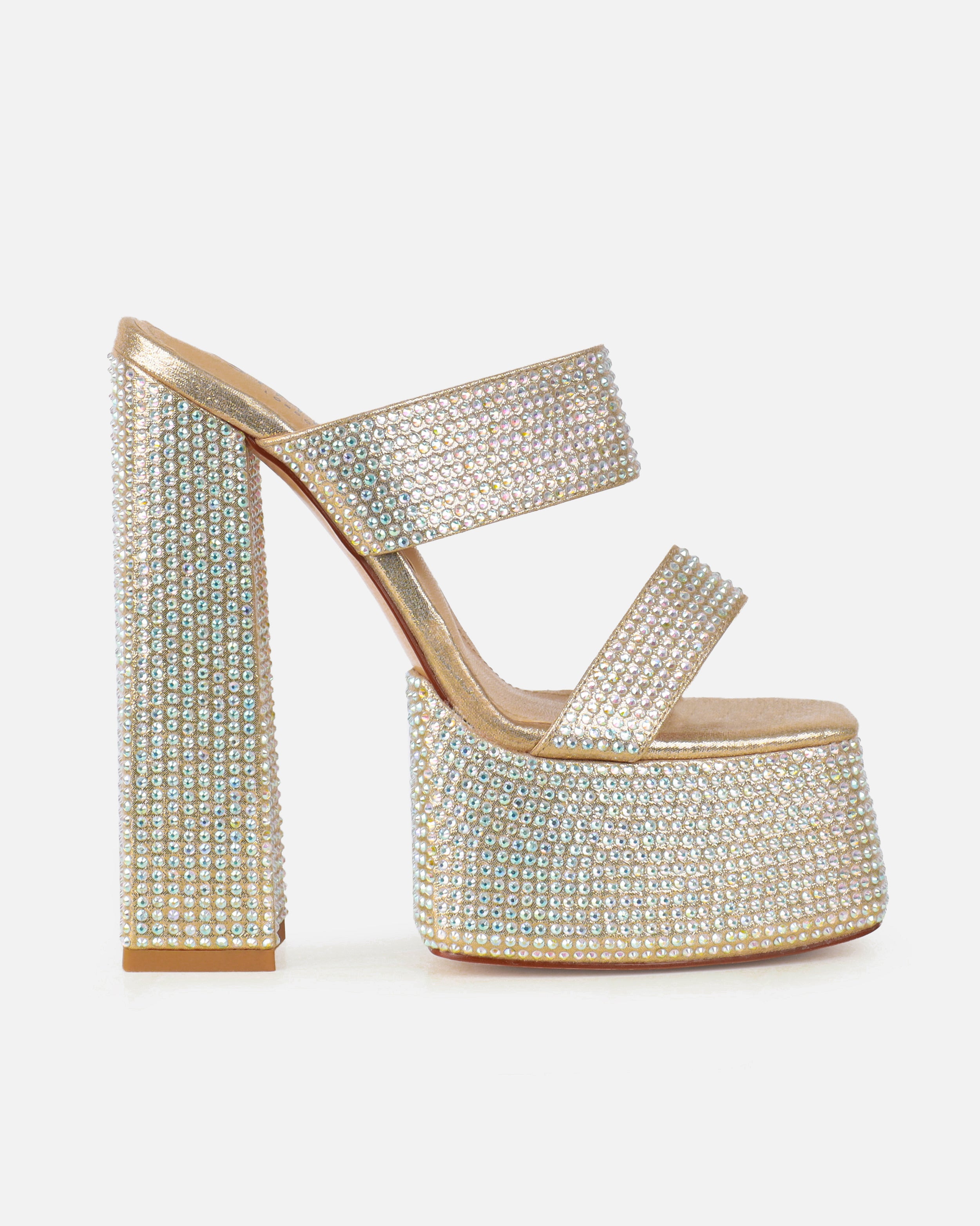 Melodie Gold Metallic Diamante Platform Sandals | SIMMI London
