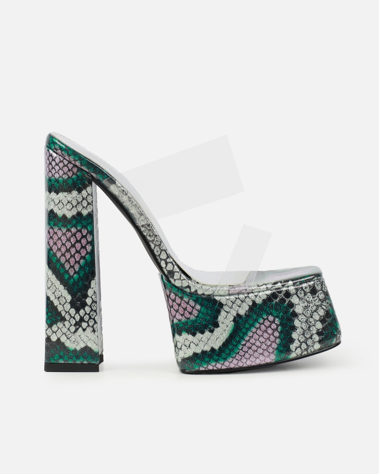 Melodie Green Snake Diamante Platform Sandals | SIMMI London