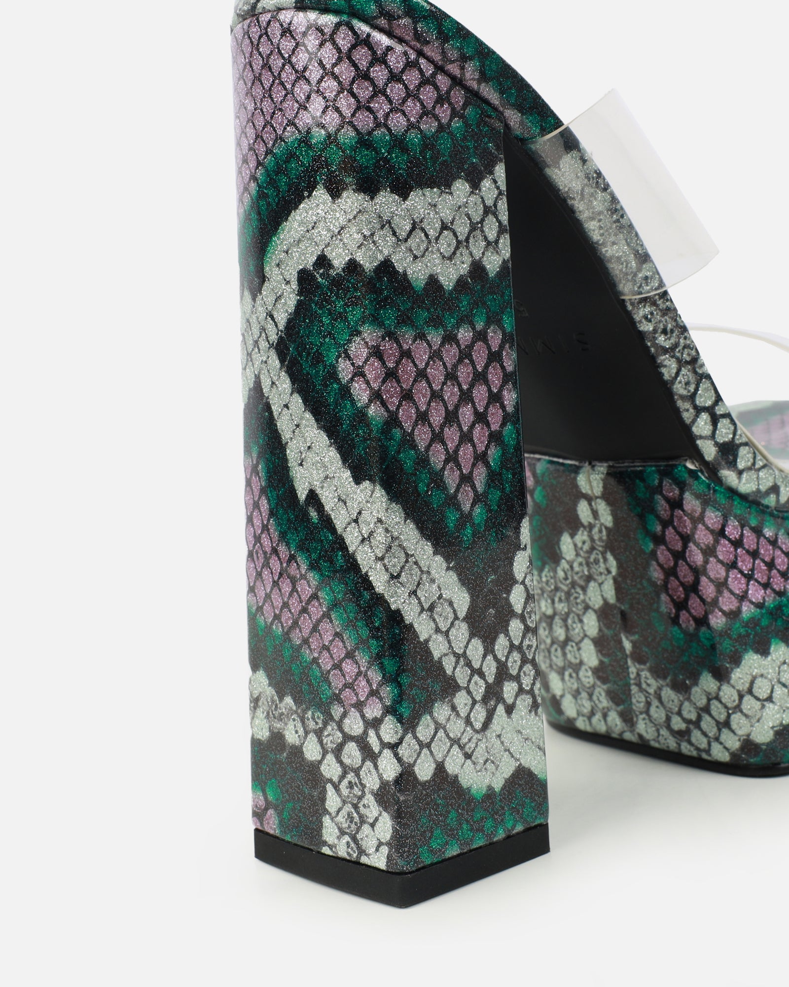 Melodie Green Snake Diamante Platform Sandals | SIMMI London