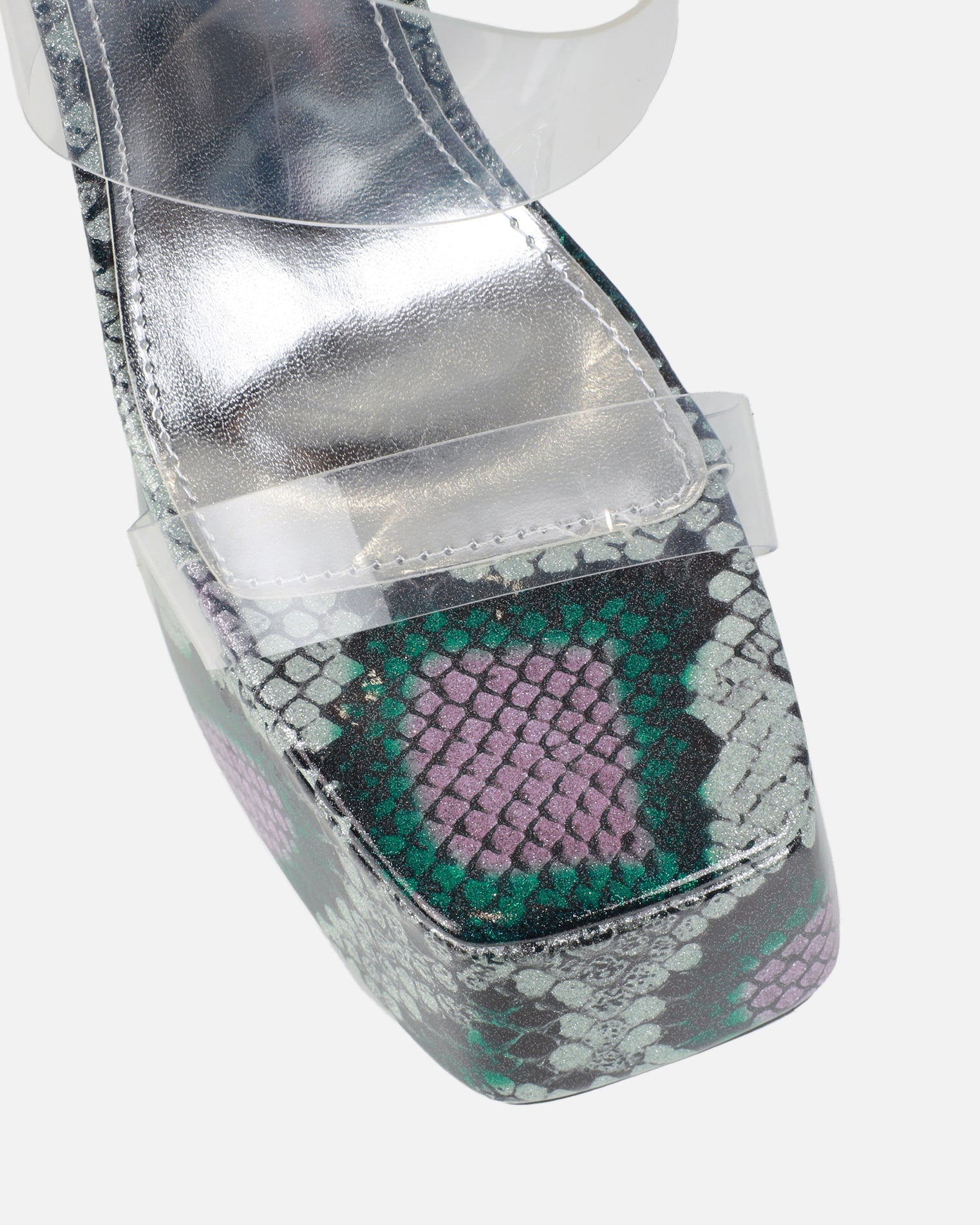 Melodie Green Snake Diamante Platform Sandals | SIMMI London