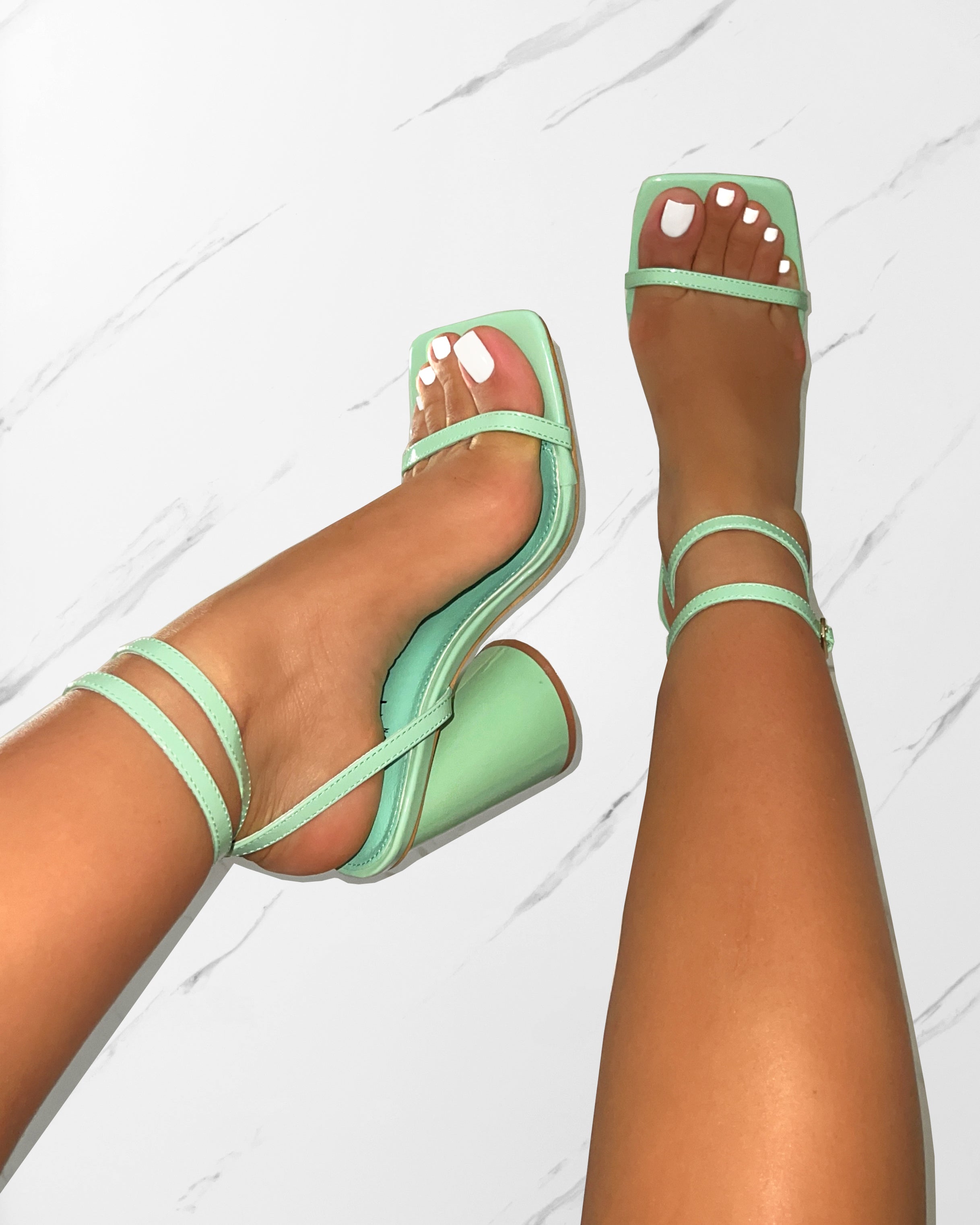 Nikitay Mint Green Round Block Strappy Heels | SIMMI London