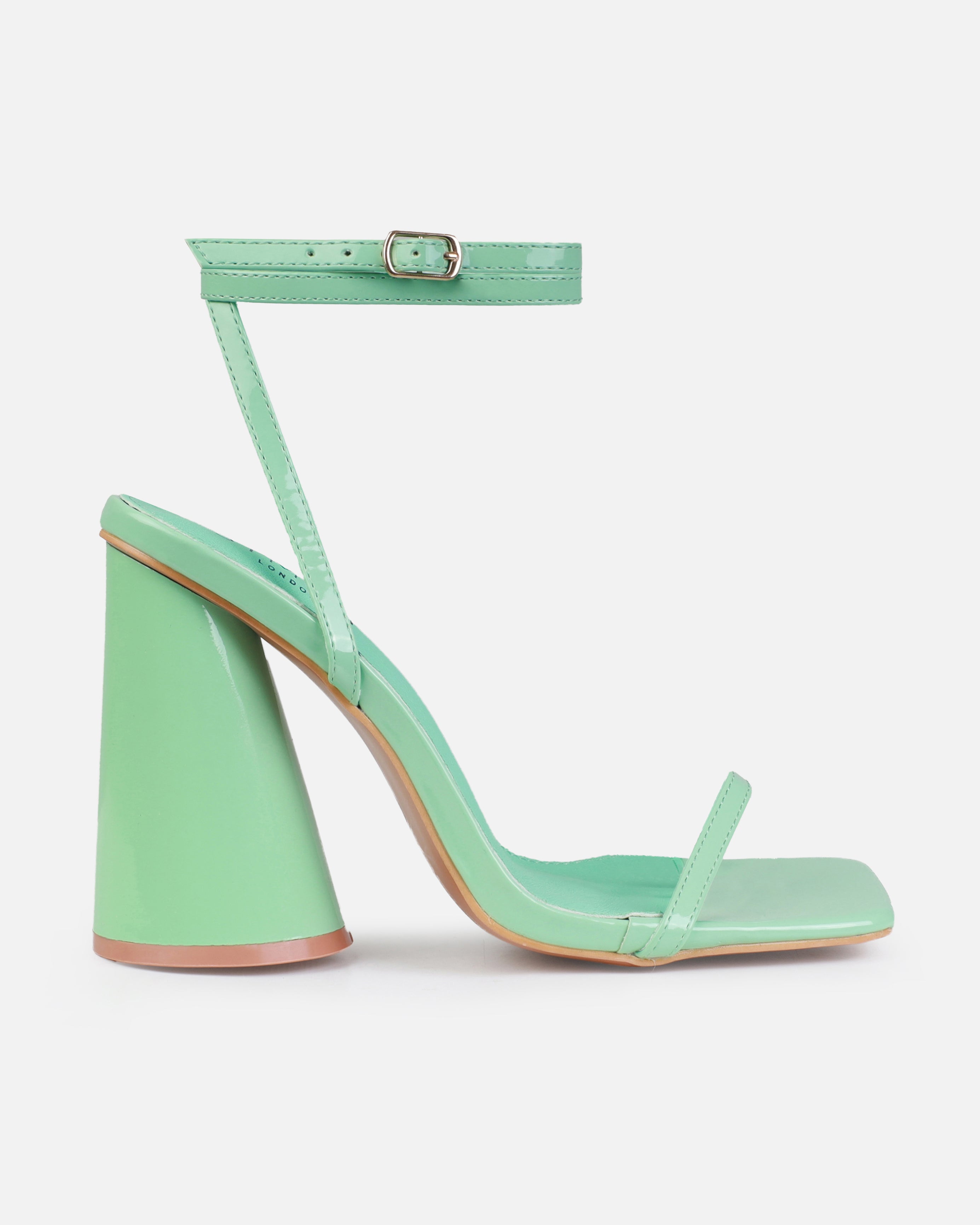 Nikitay Mint Green Round Block Strappy Heels | SIMMI London