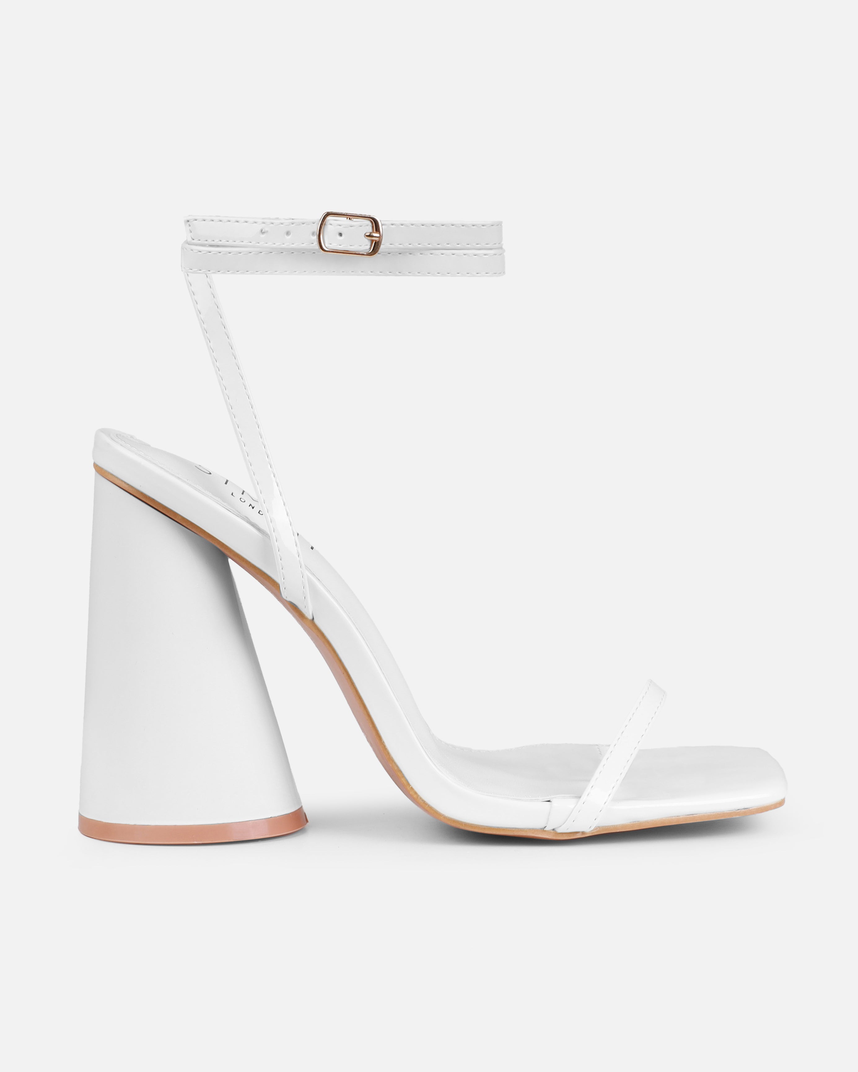 Nikitay White Round Block Strappy Heels | SIMMI London