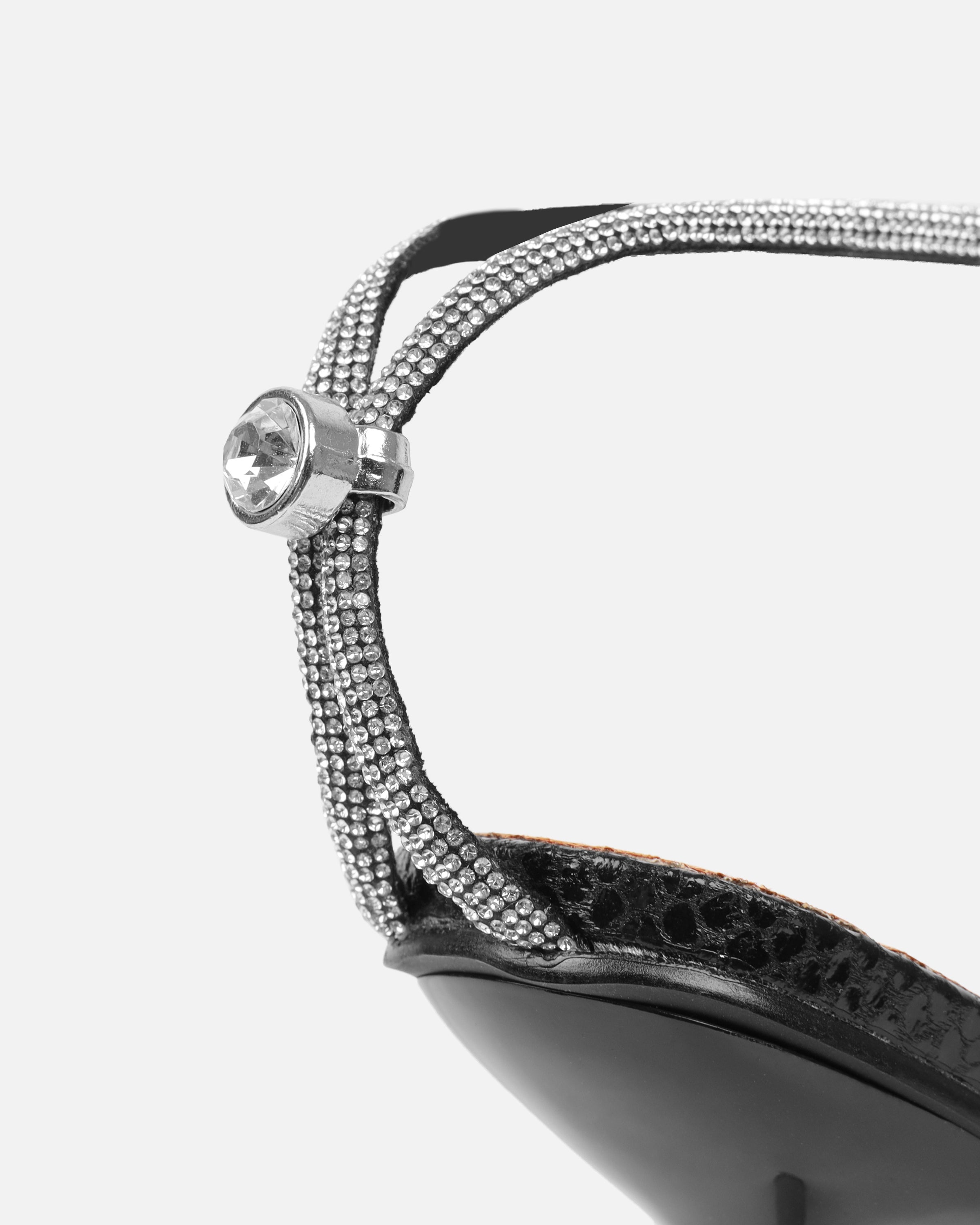 Zayla Clear Black Faux Snake Stiletto Heeled Sandals | SIMMI London