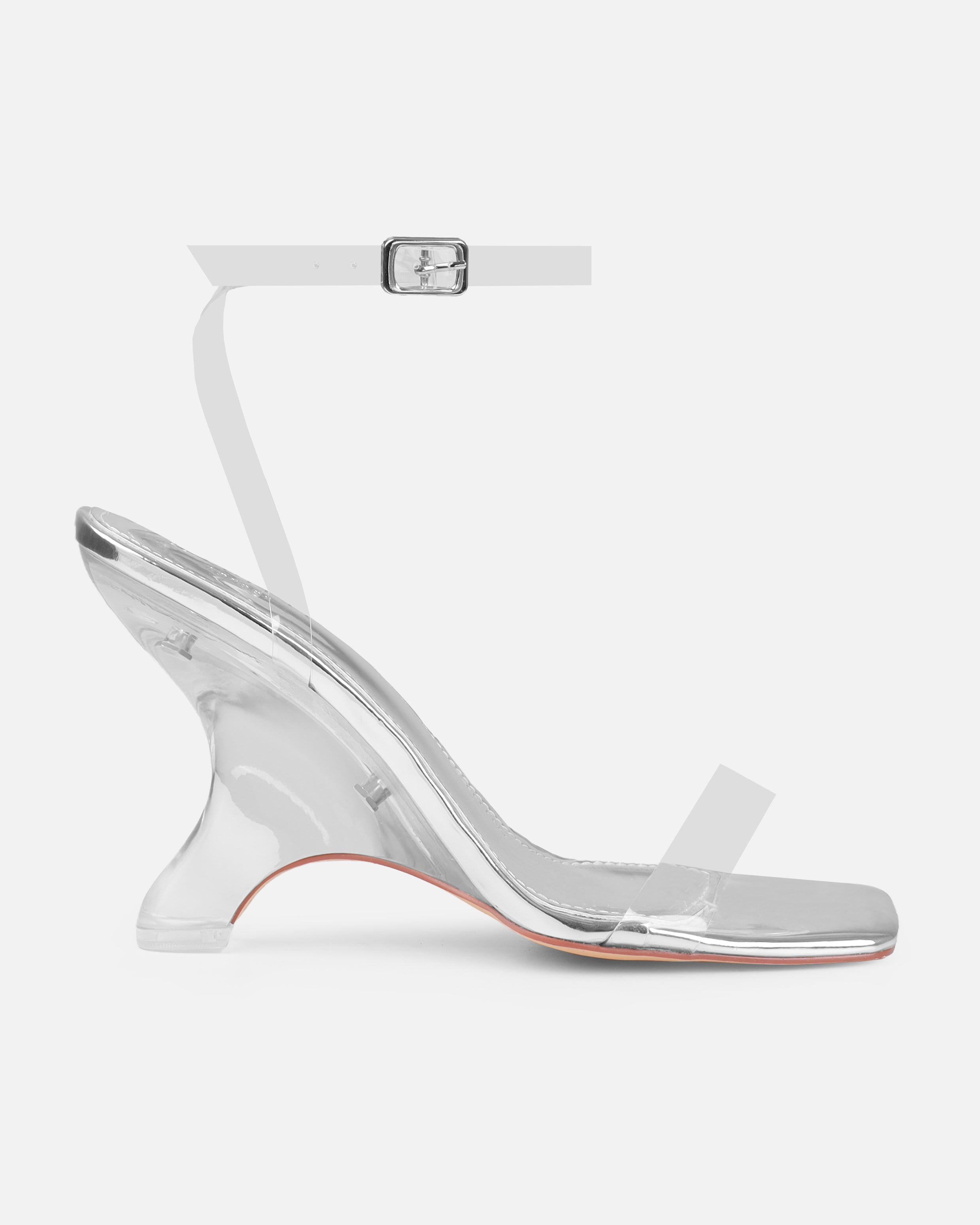 Tasha Ghouri Noana Silver Patent Clear Wedges | SIMMI London