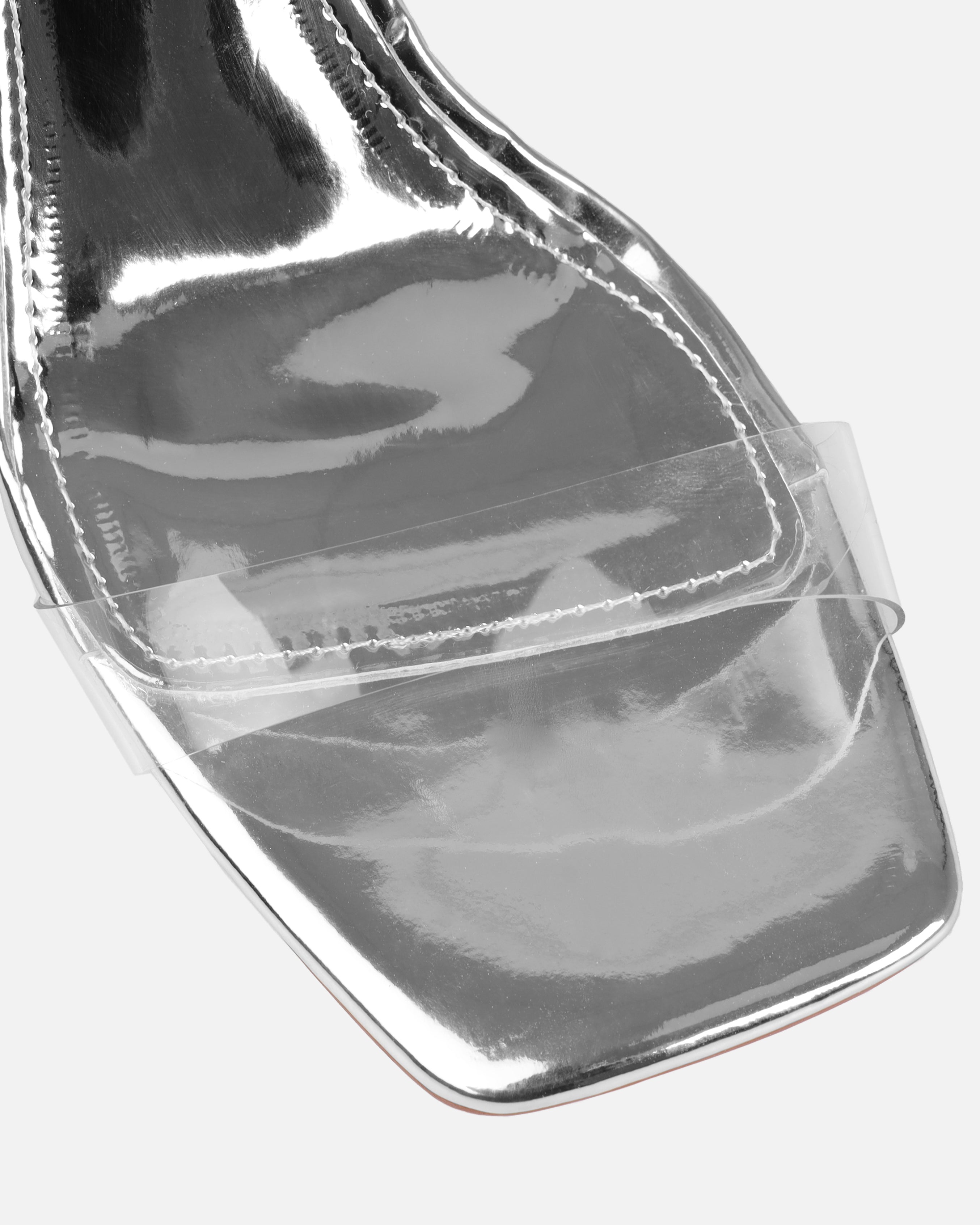 Tasha Ghouri Noana Silver Patent Clear Wedges | SIMMI London