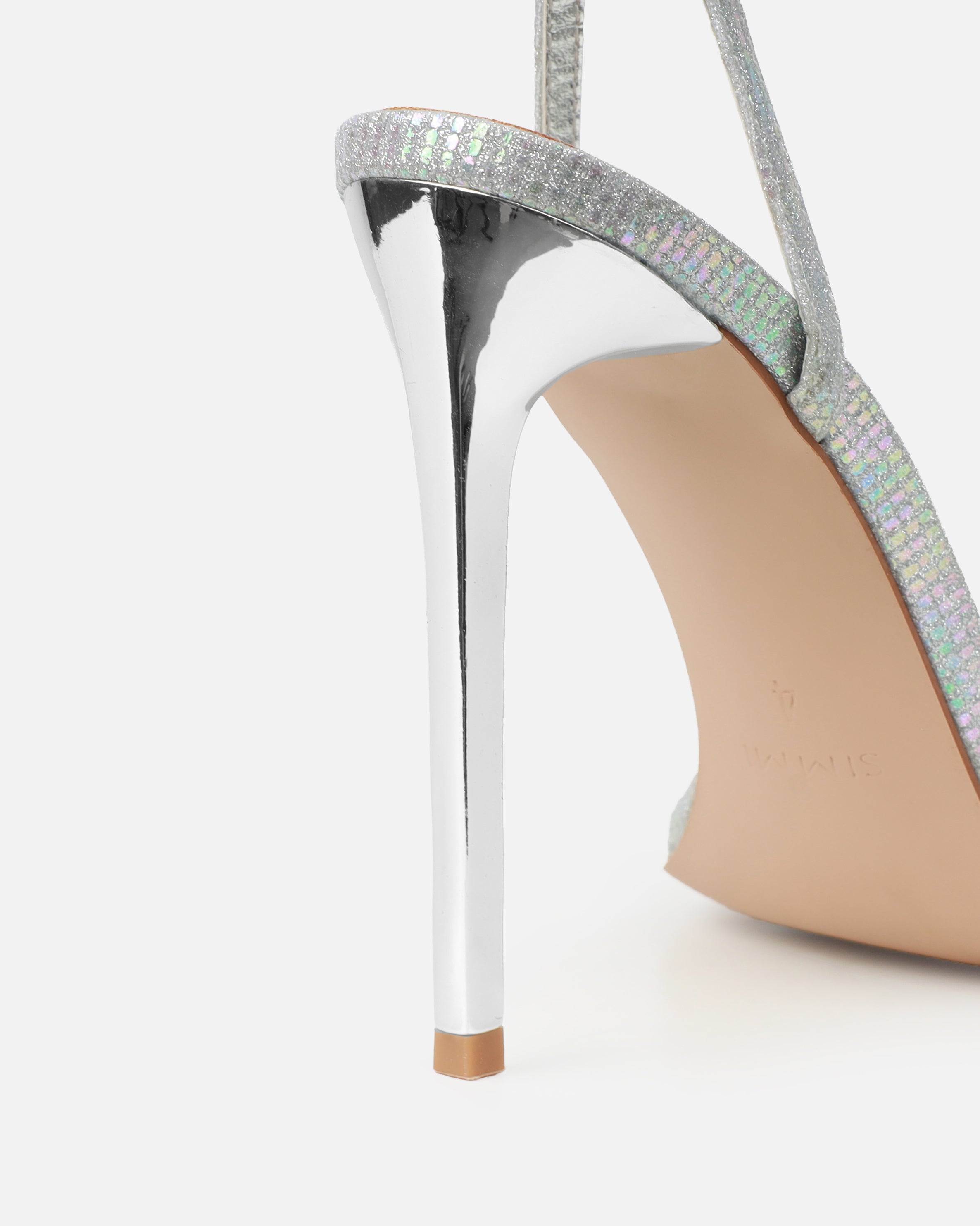 Moon Silver Shimmer Stiletto Heeled Sandals  | SIMMI London