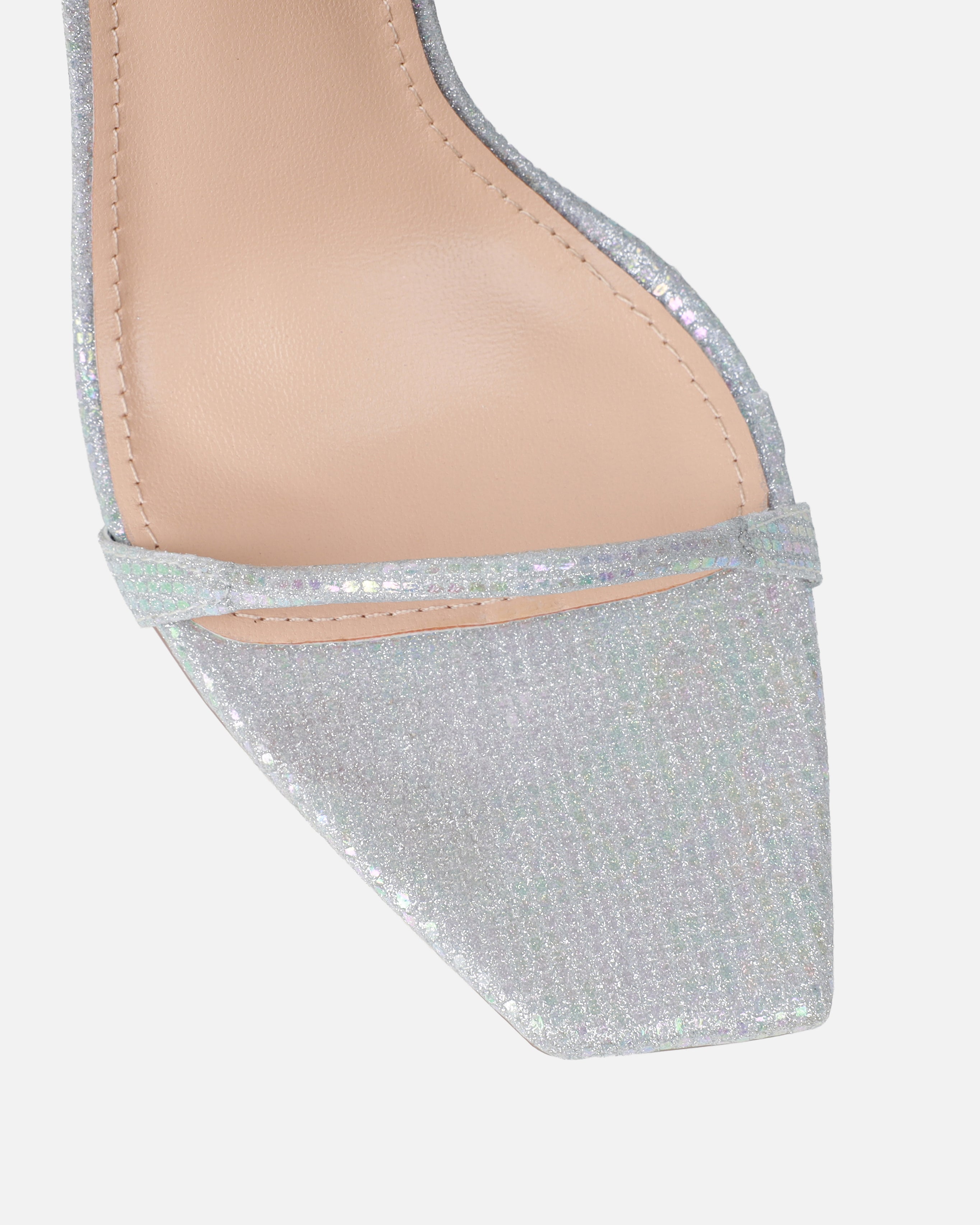 Moon Silver Shimmer Stiletto Heeled Sandals  | SIMMI London