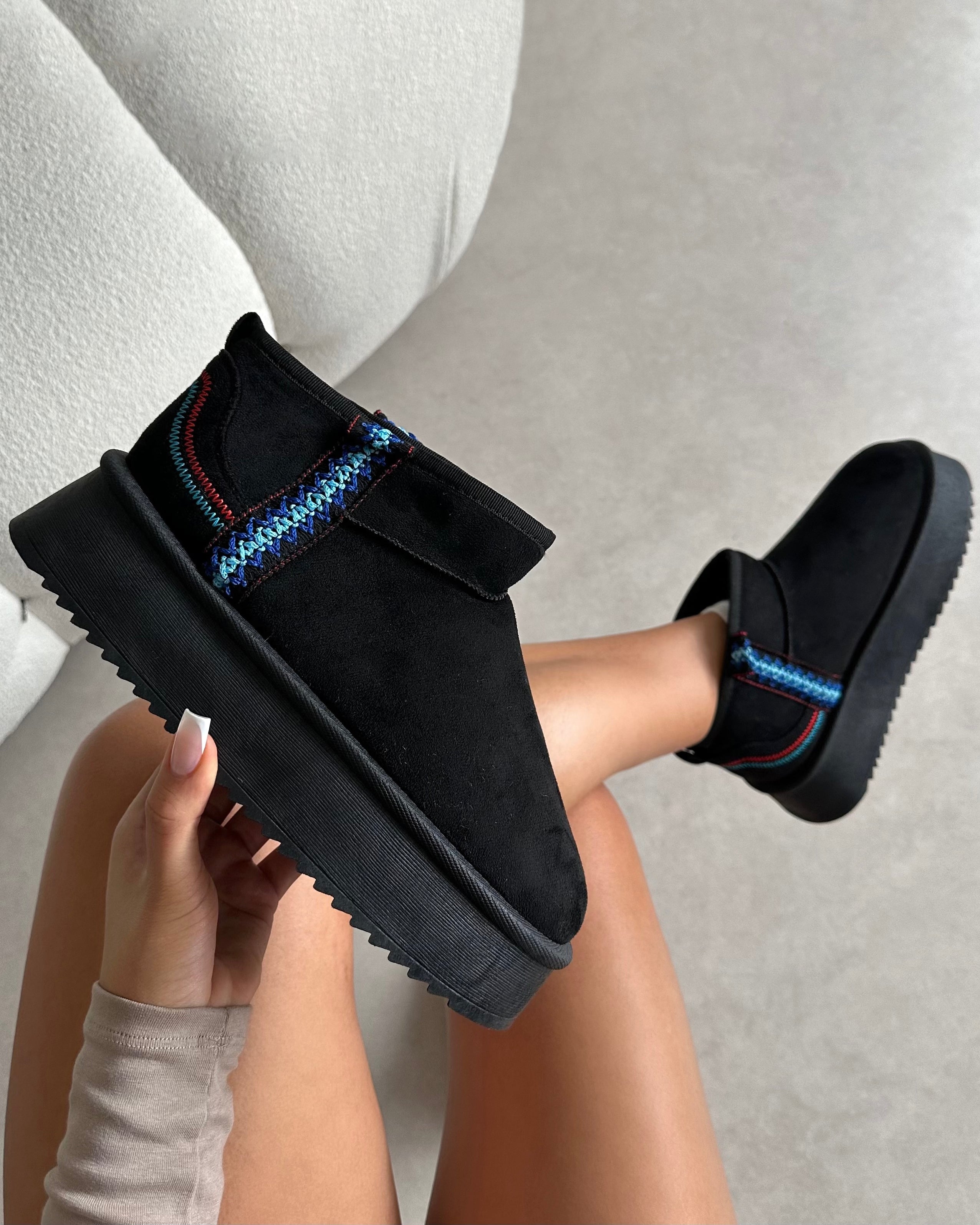 Louie Black Faux Suede Flatform Boots | SIMMI London