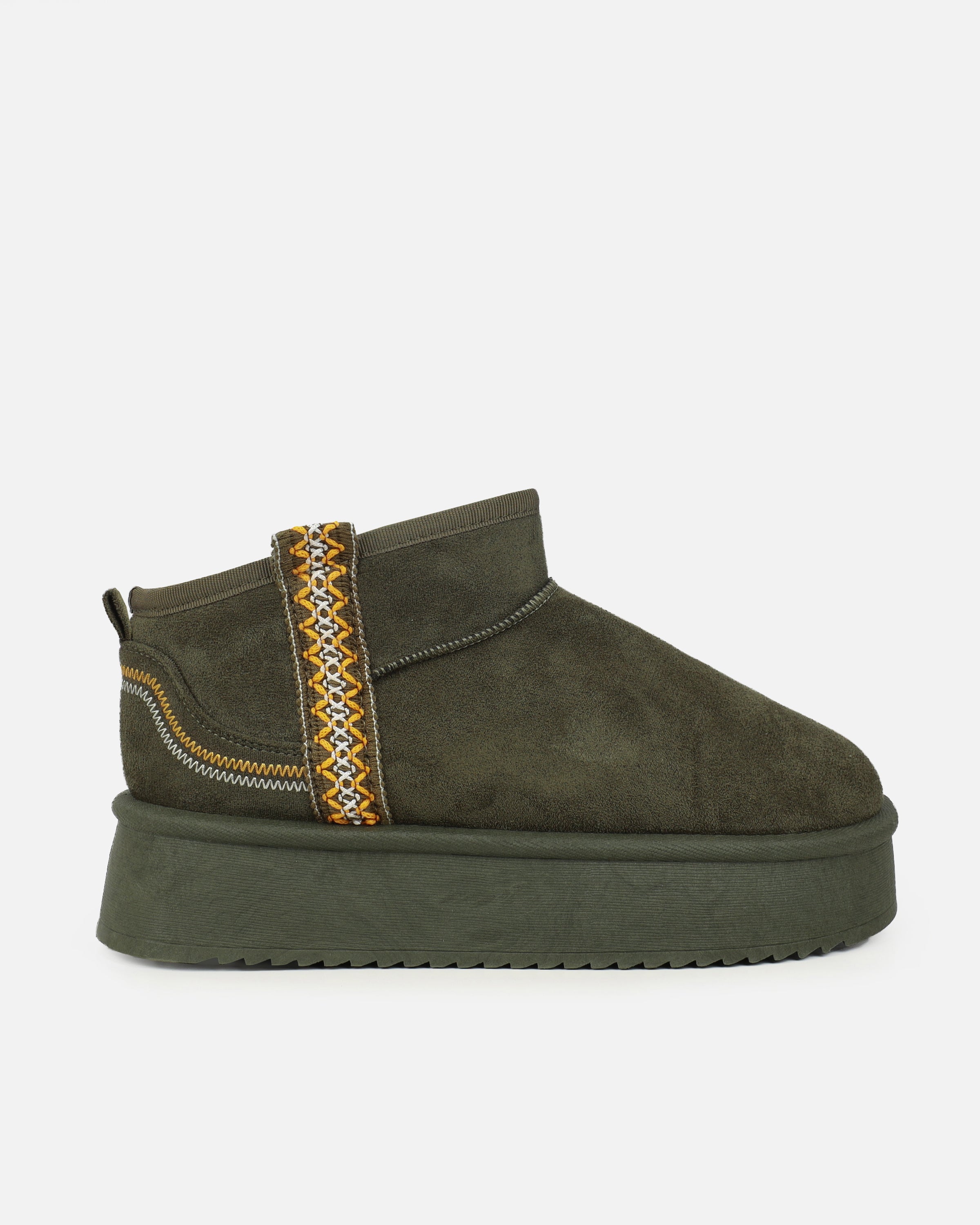 Louie Khaki Faux Suede Flatform Boots | SIMMI London