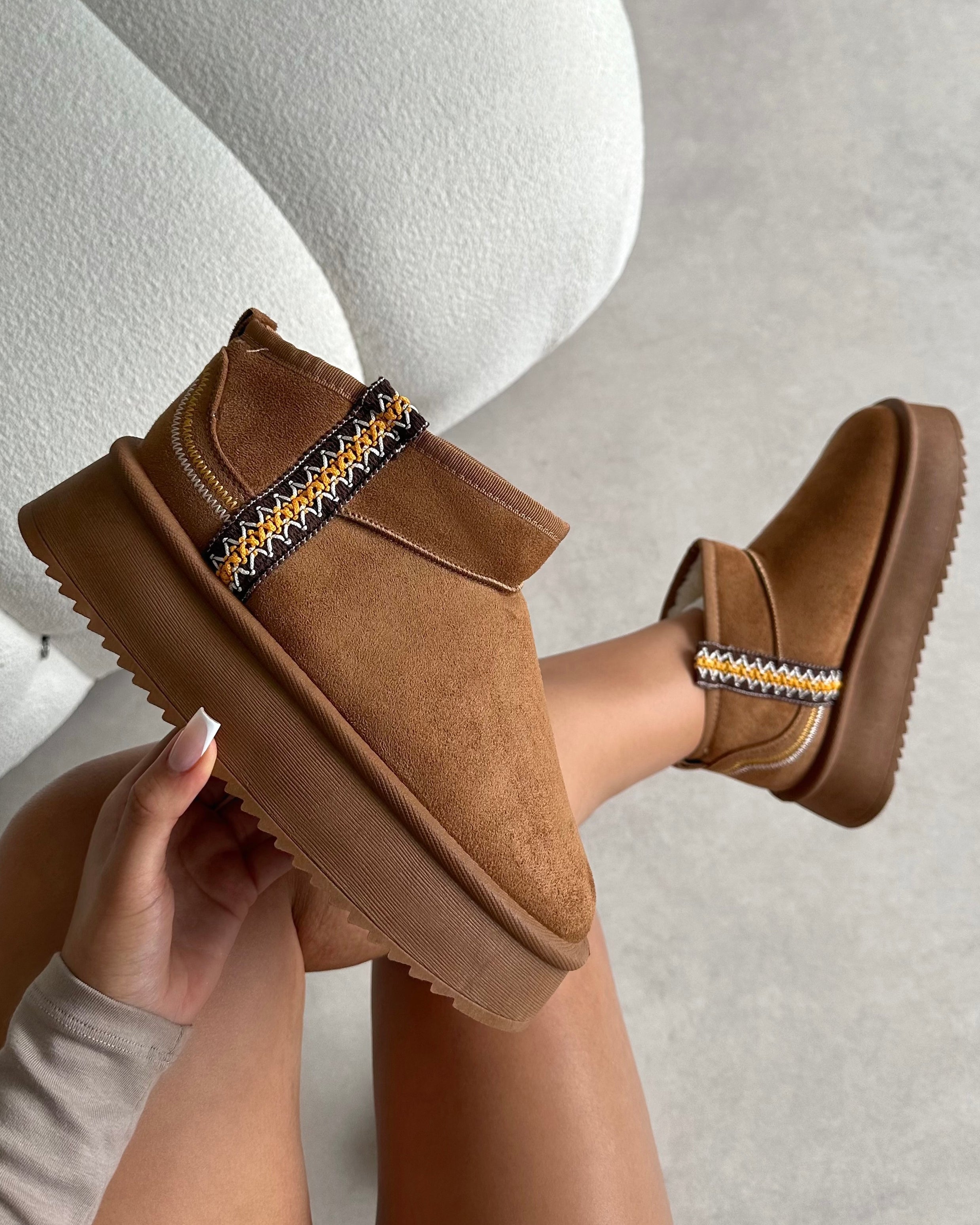 Louie Tan Faux Suede Flatform Boots | SIMMI London