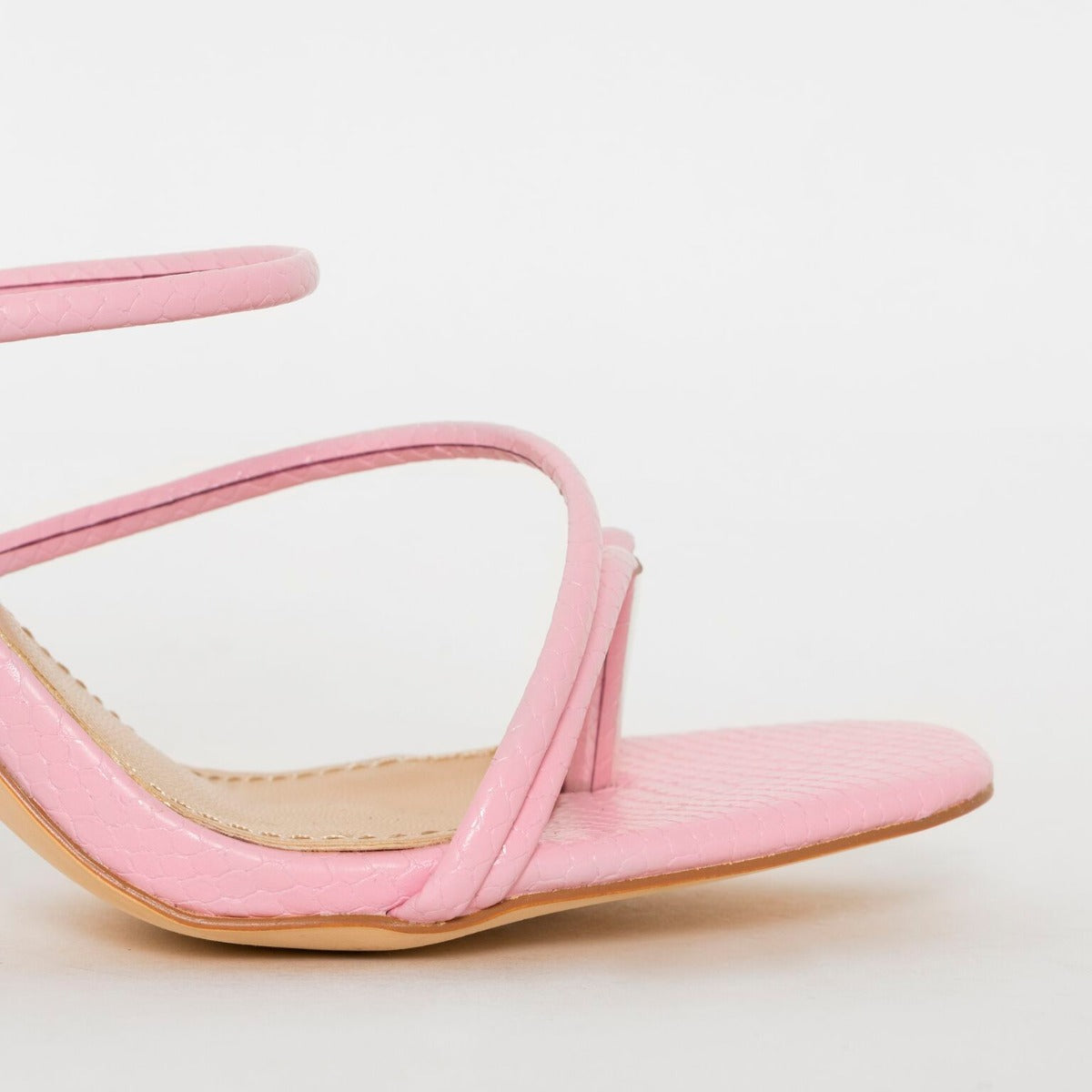 SIMMI SHOES / JADA WIDE FIT PINK SNAKE PRINT STRAPPY MIDI HEEL MULES
