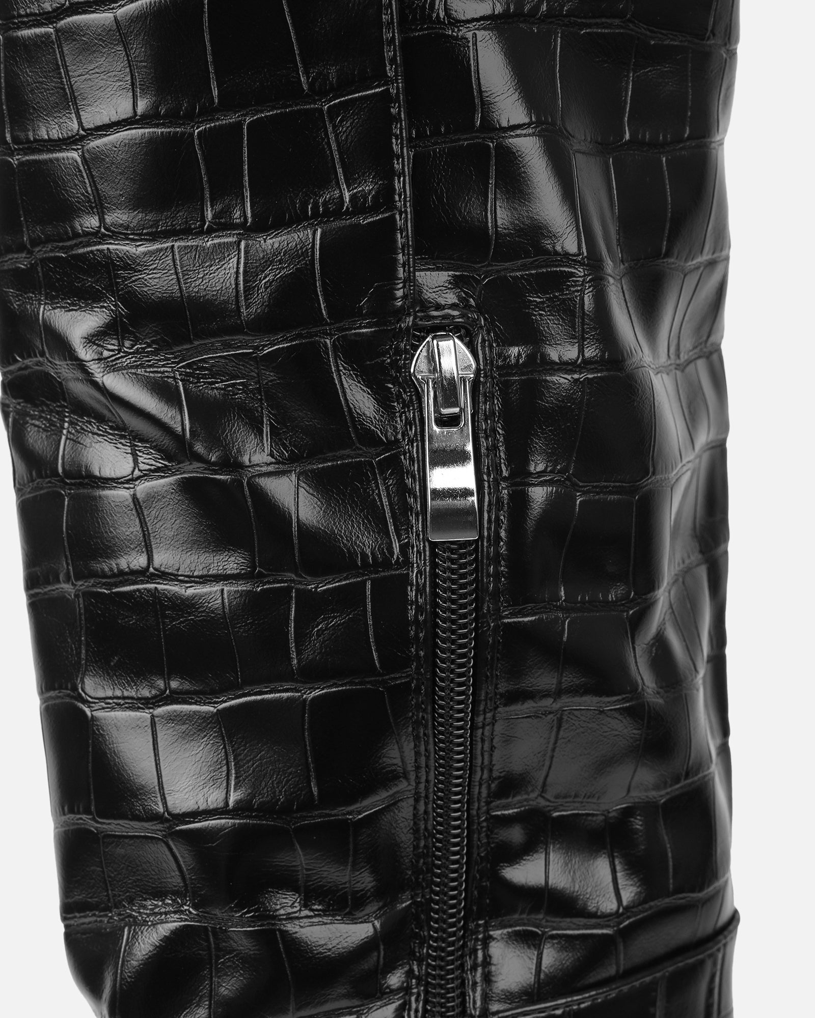 Oakley Black Faux Croc Block Heel Knee High Boots | SIMMI London