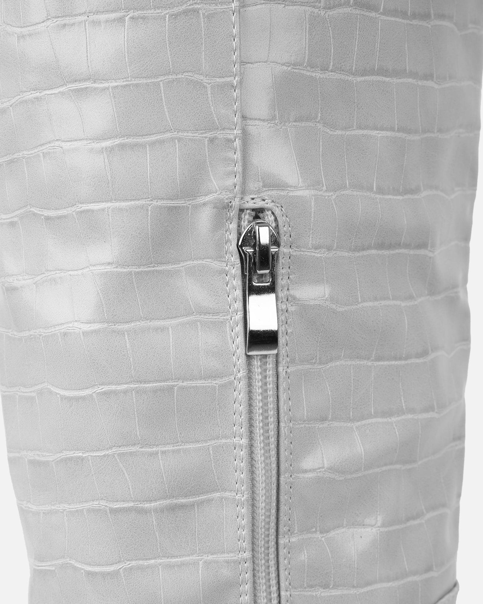 Oakley Grey Faux Croc Block Heel Knee High Boots | SIMMI London