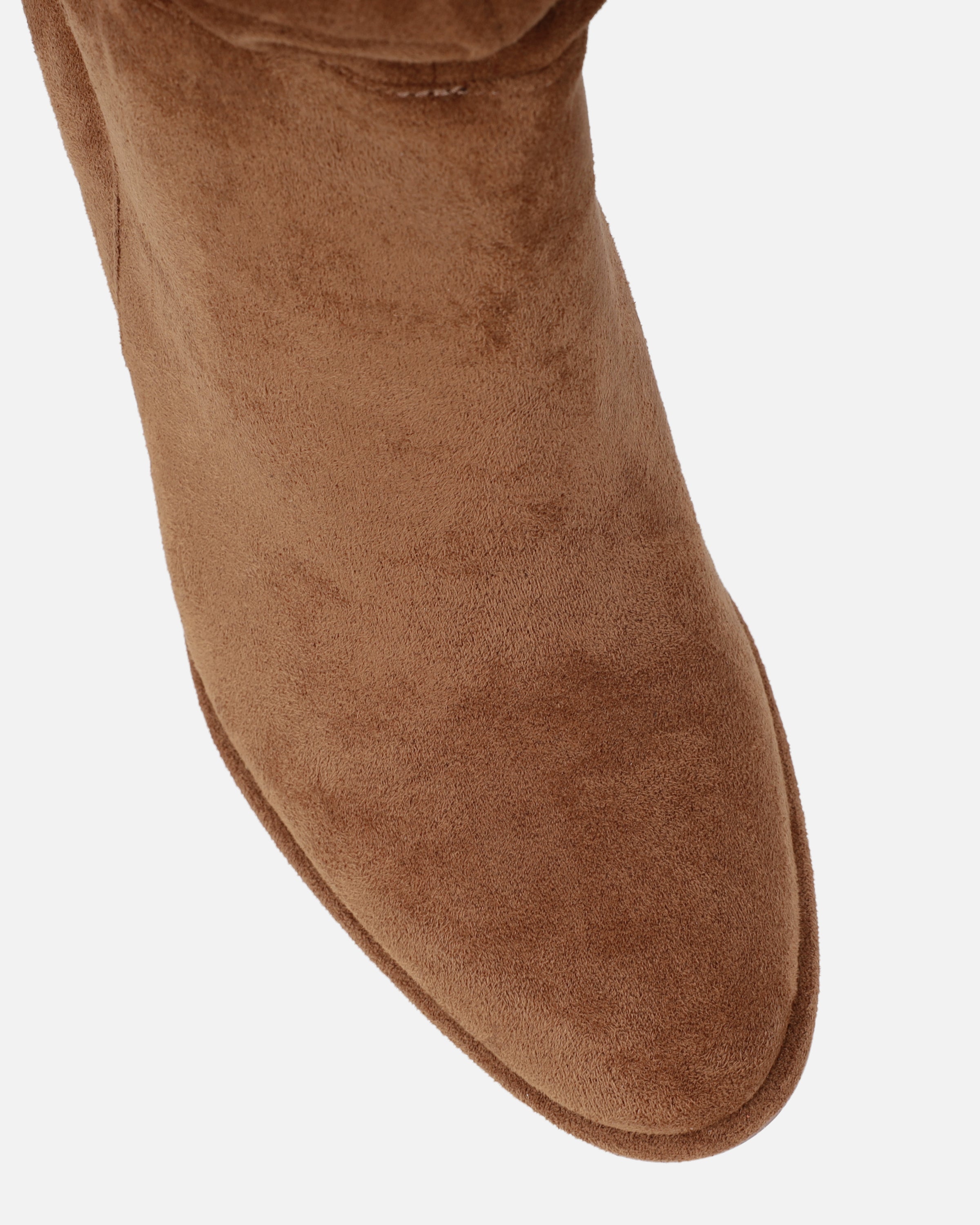 Sylvestor Tan Faux Suede Block Heel Slouch Knee High Boots | SIMMI London