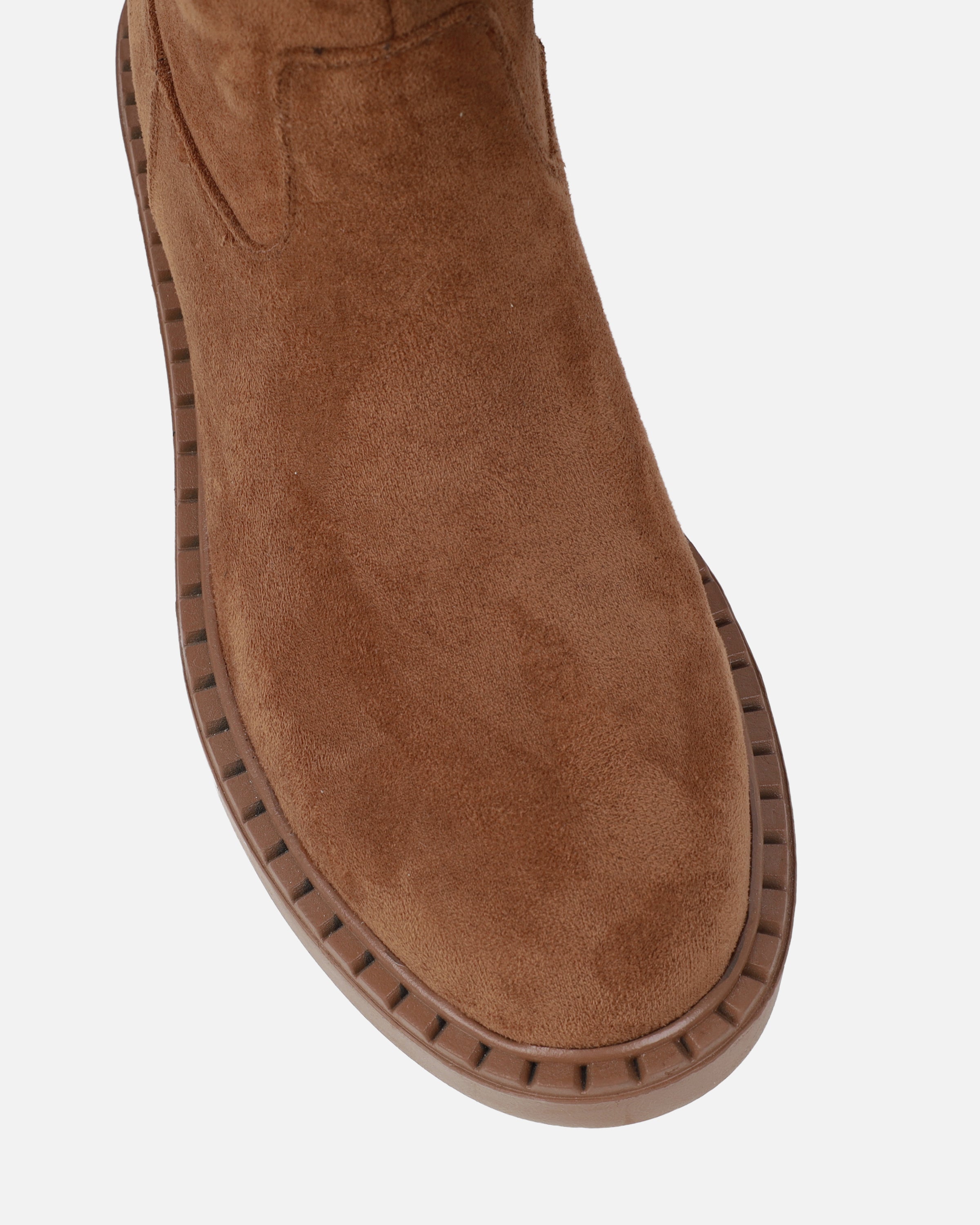 Obama Tan Faux Suede Fold Over Shearling Knee Boots | SIMMI London