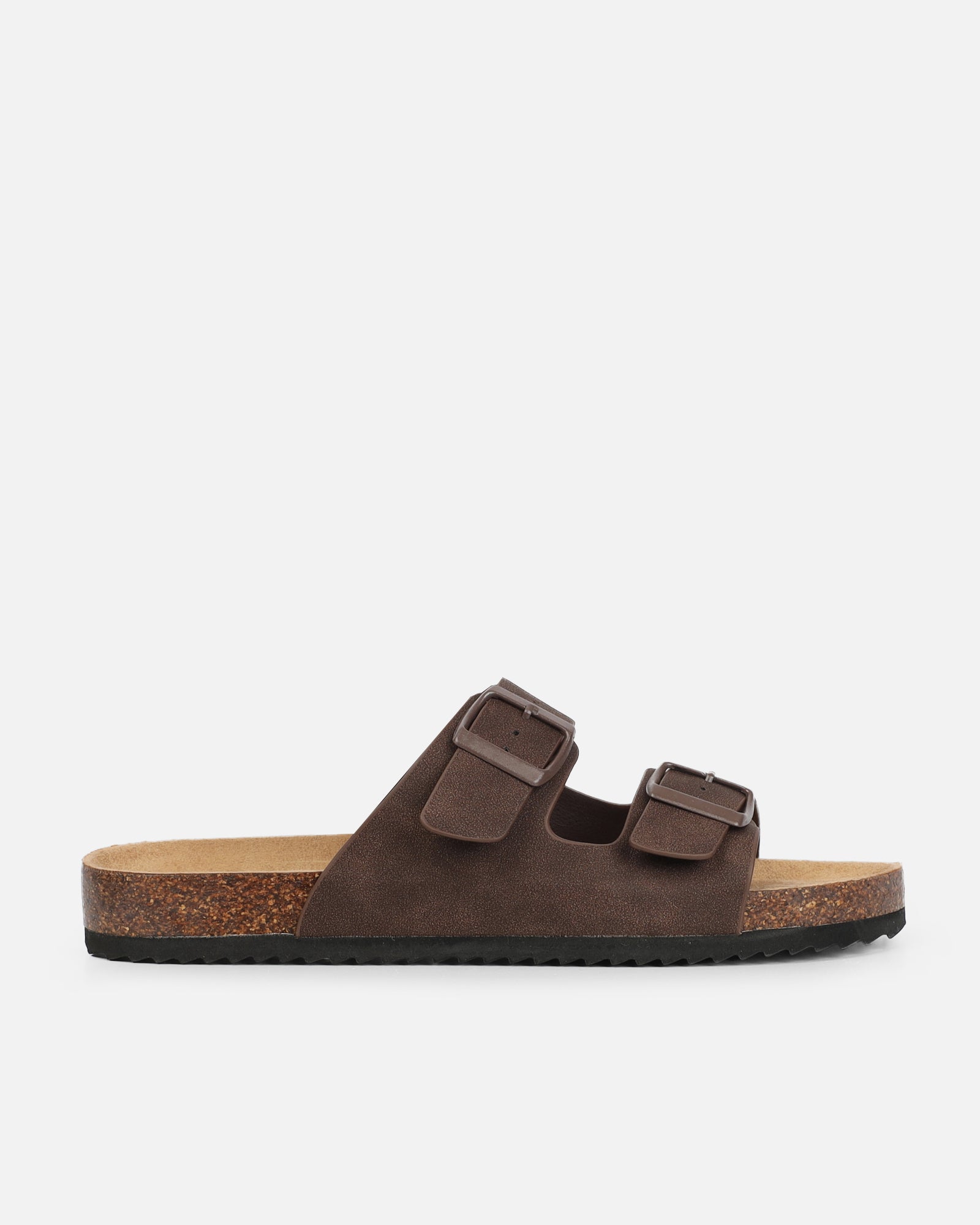 Olsen Chocolate Double Strap Flat Sandals | SIMMI London