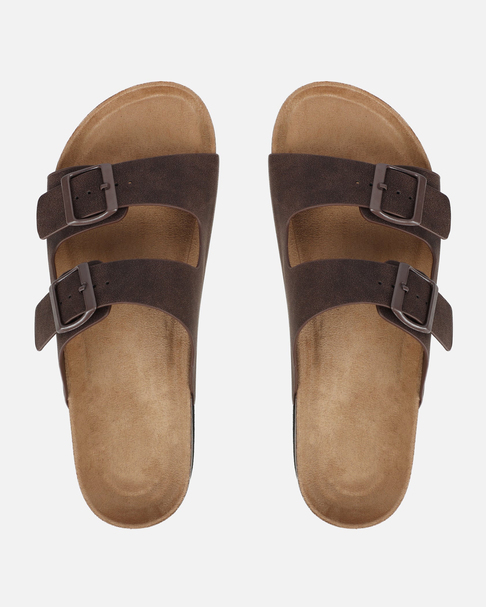 Olsen Chocolate Double Strap Flat Sandals | SIMMI London