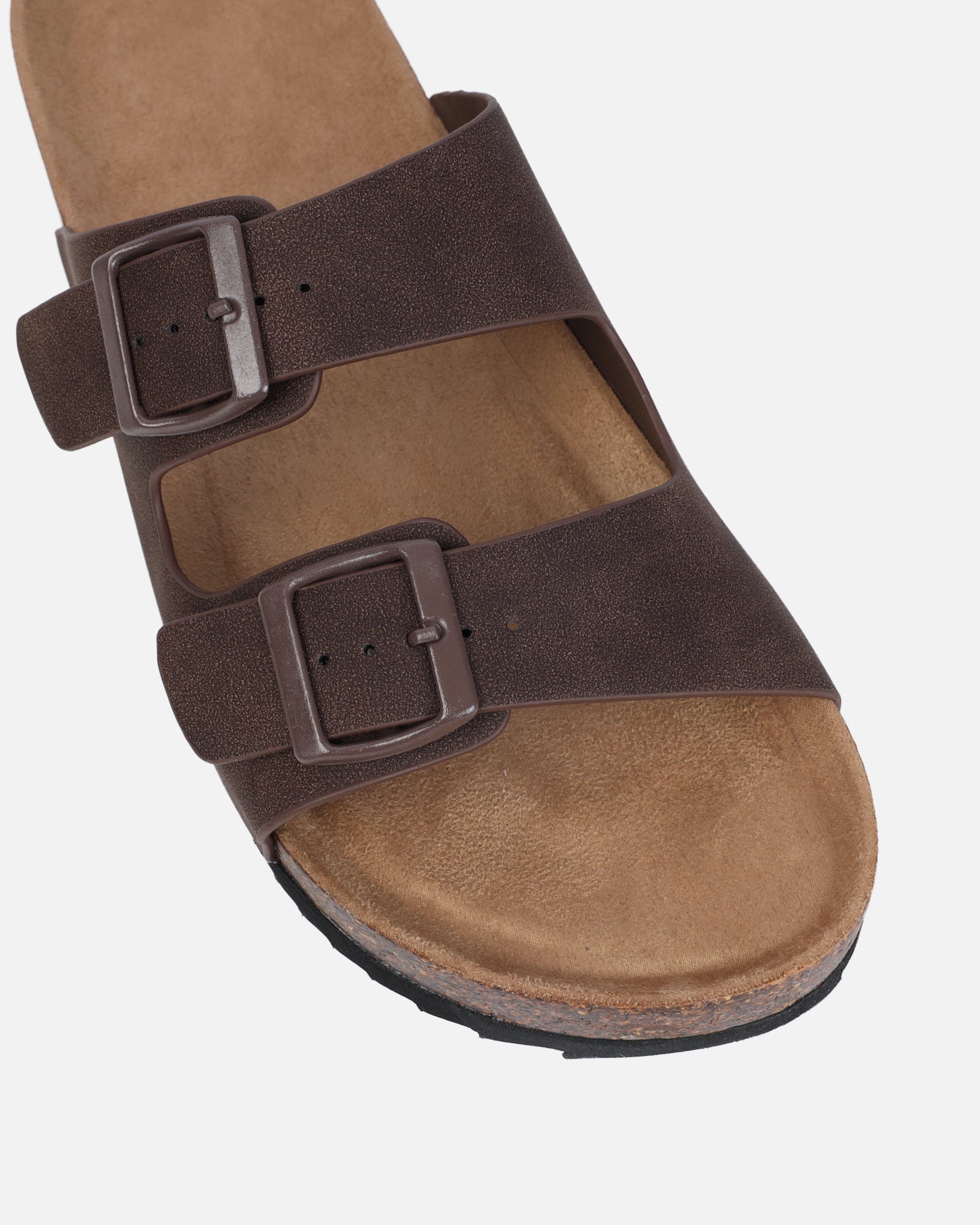 Olsen Chocolate Double Strap Flat Sandals | SIMMI London