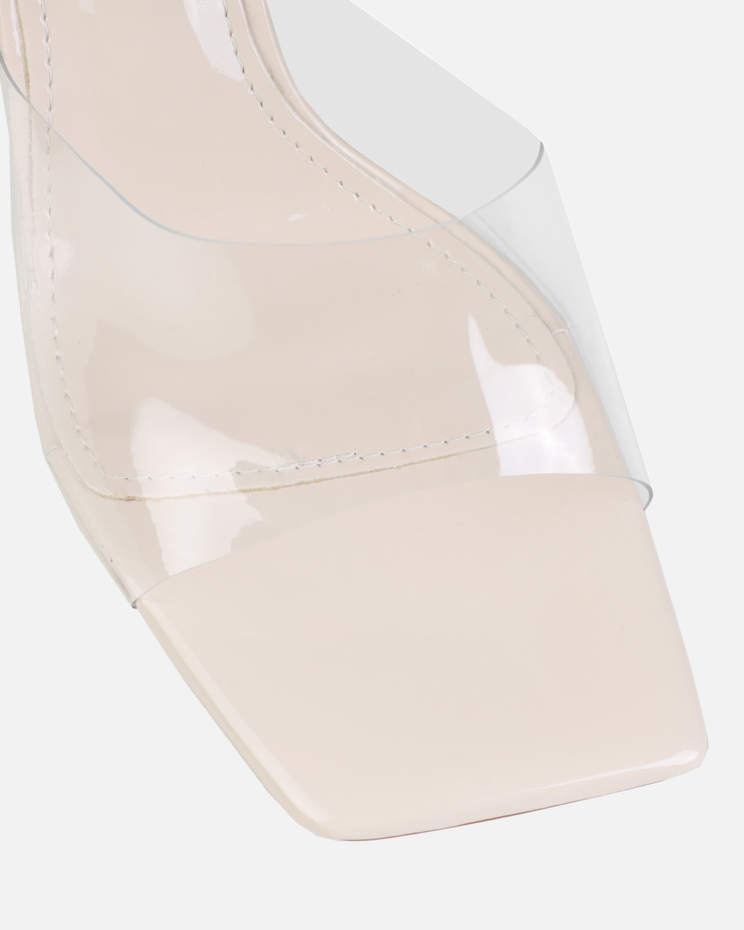 Opheliay Stone Patent Clear Wedge Mules