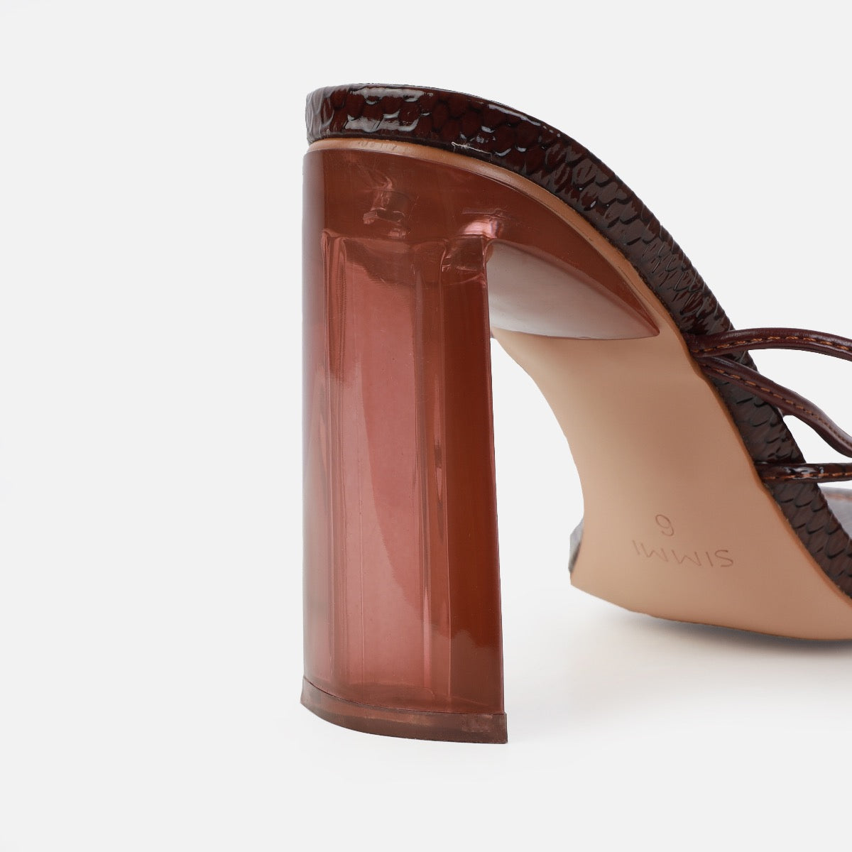 Orifiel Chocolate Faux Snake Tie Up Block Heels | SIMMI London