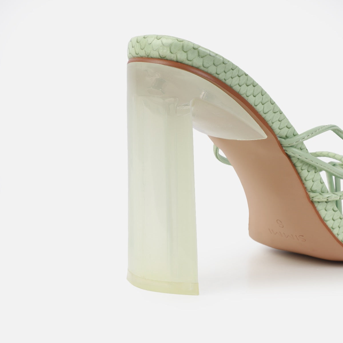 Orifiel Sage Green Faux Snake Tie Up Block Heels | SIMMI London