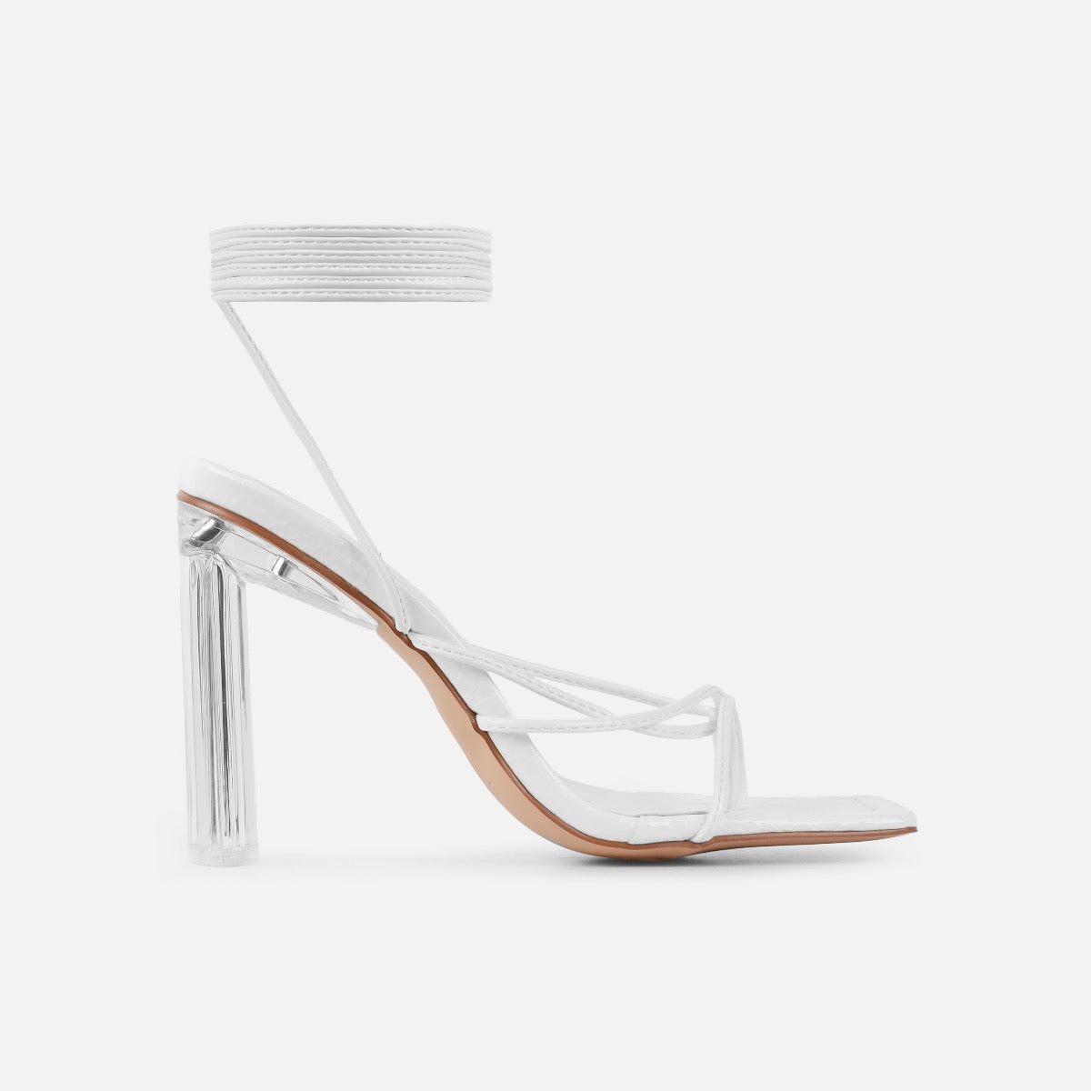 Orifiel White Faux Snake Tie Up Block Heels | SIMMI London