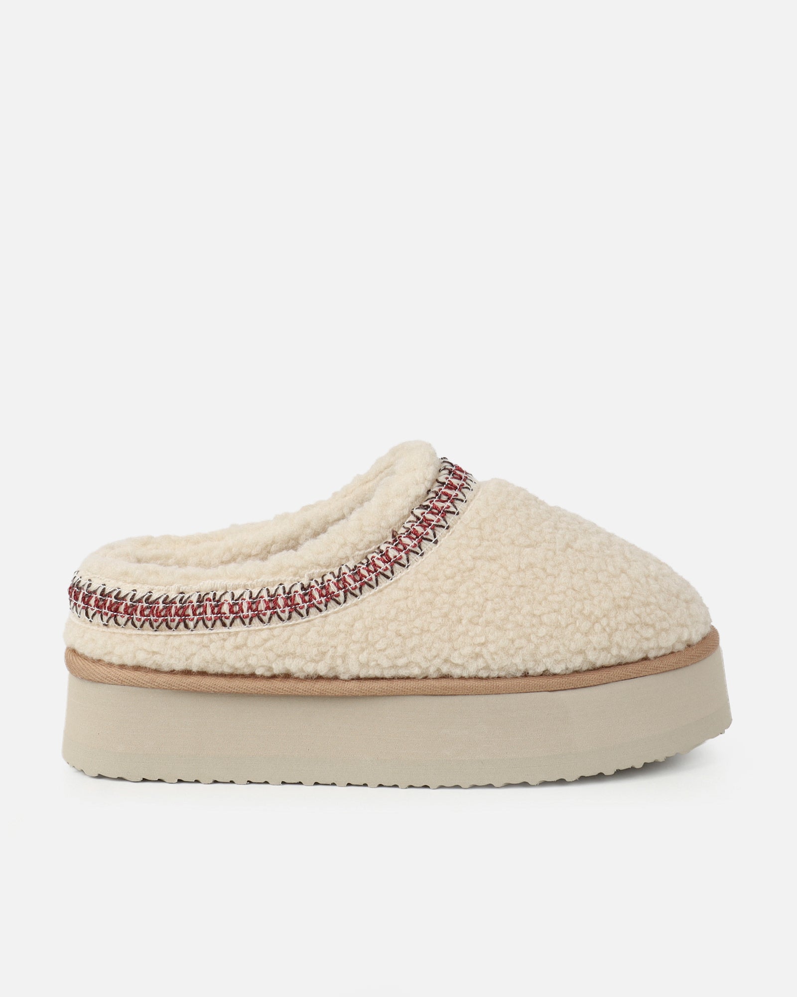 Oscar Beige Teddy Faux Fur Flatform Slides | SIMMI London