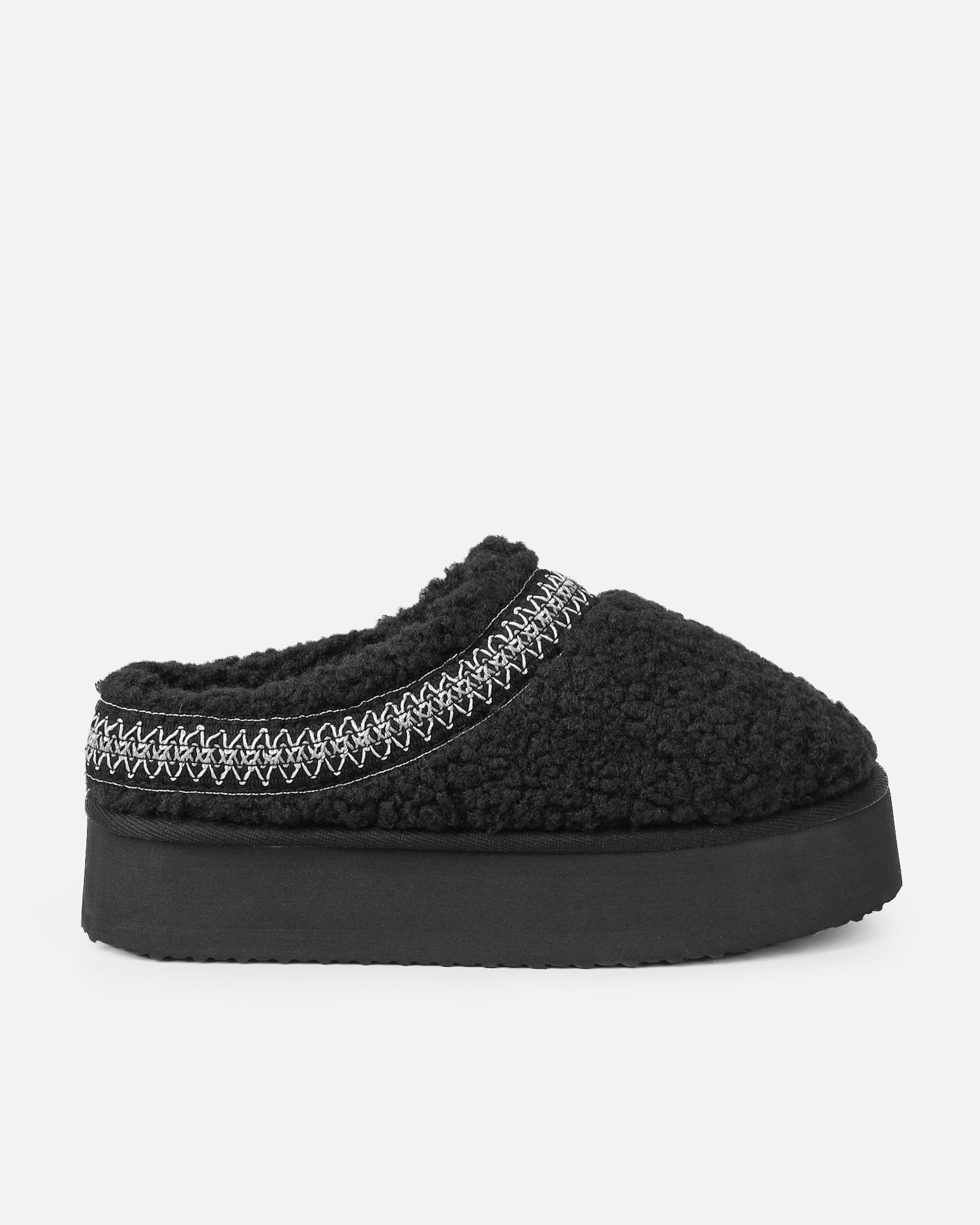 Oscar Black Teddy Faux Fur Flatform Slides | SIMMI London