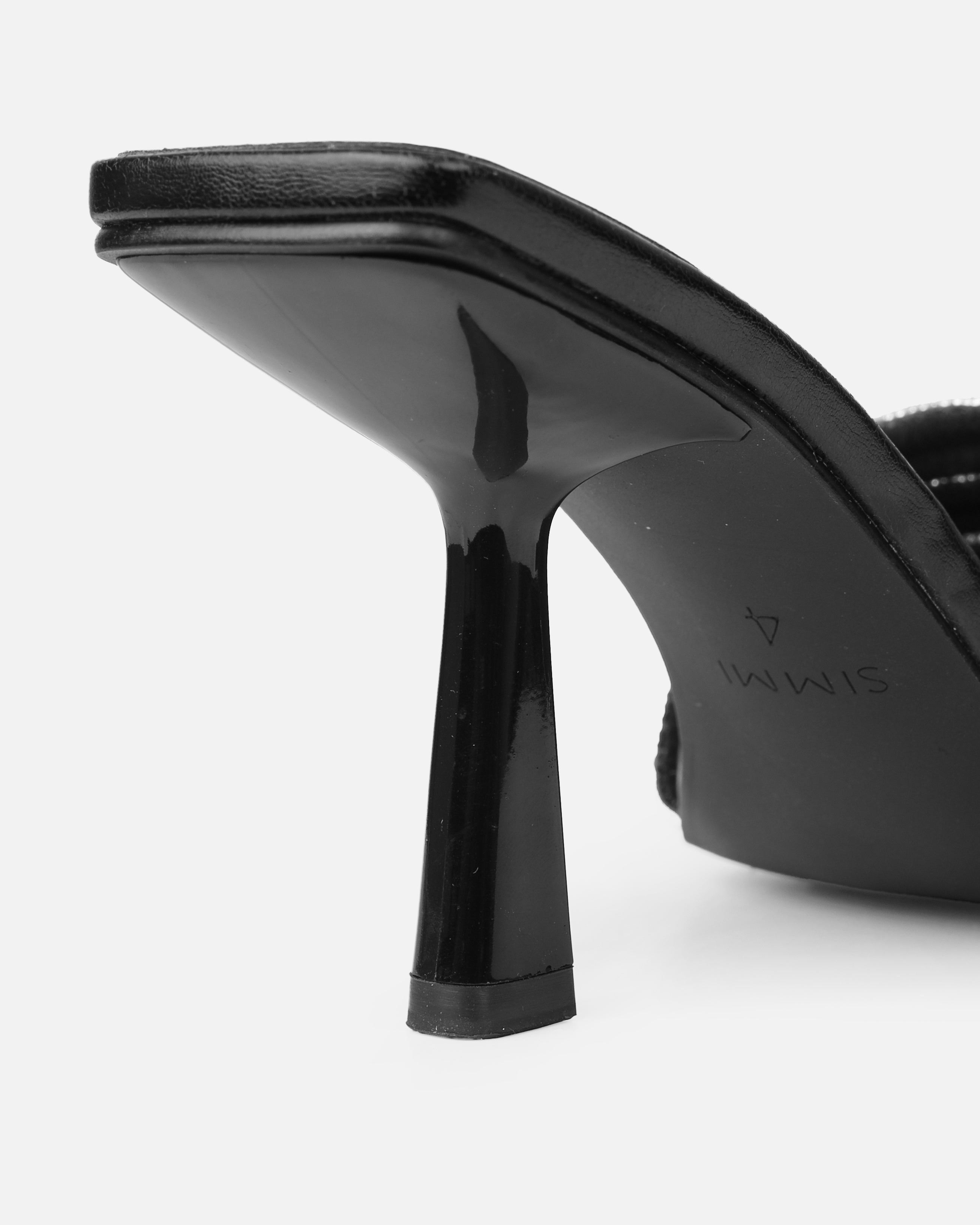 Paisley Black Diamante Strappy Mid Heel Mules