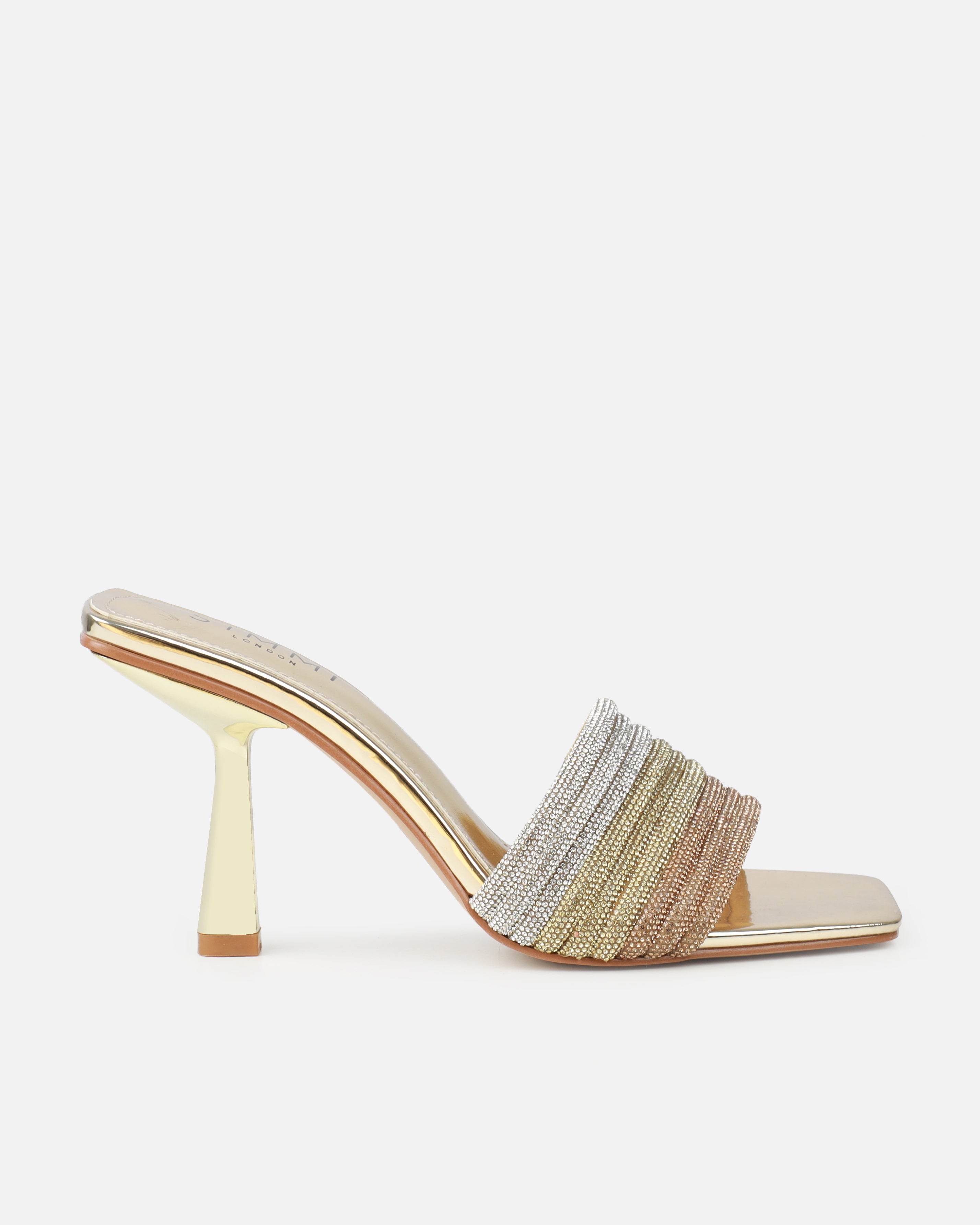 Paisley Gold Ombre Diamante Strappy Mid Heel Mules | SIMMI London