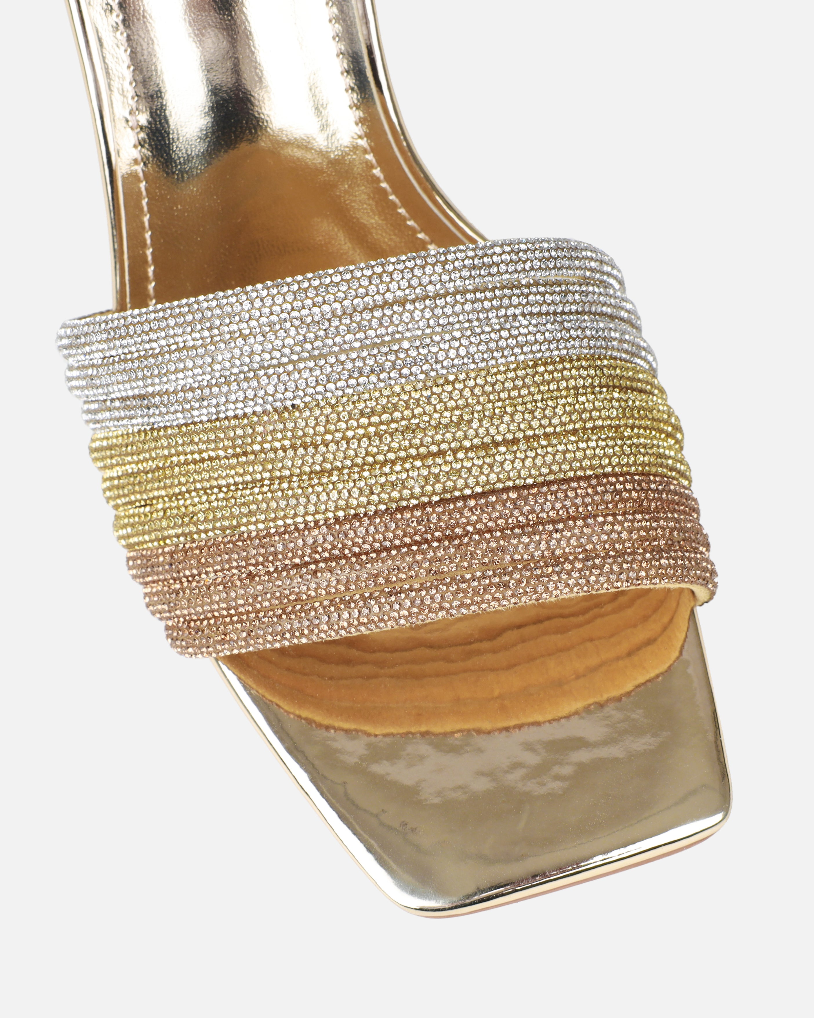 Paisley Gold Ombre Diamante Strappy Mid Heel Mules